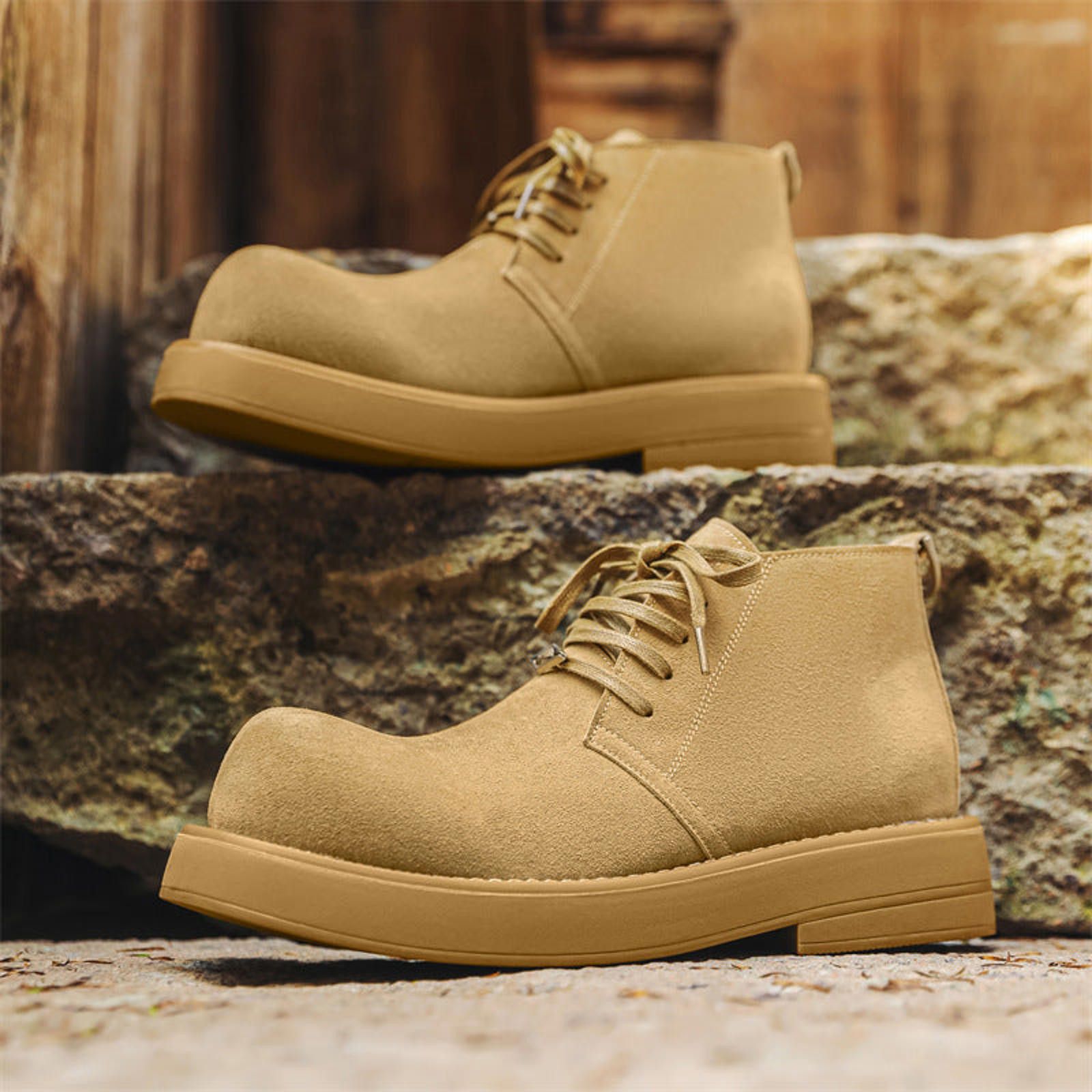Leather Tan Suede Lace-Up Ankle Boots, Casual Desert Boots Size US 10 / EU 43 - 3 Thumbnail