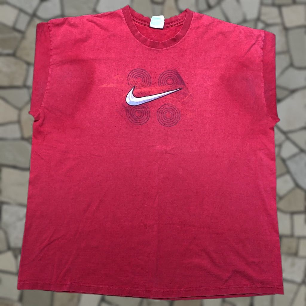 Nike VINTAGE Nike Athletics Center Swoosh Graphic T-Shirt Red Mens 2XL Distress Size US XXL / EU 58 / 5 - 1 Thumbnail