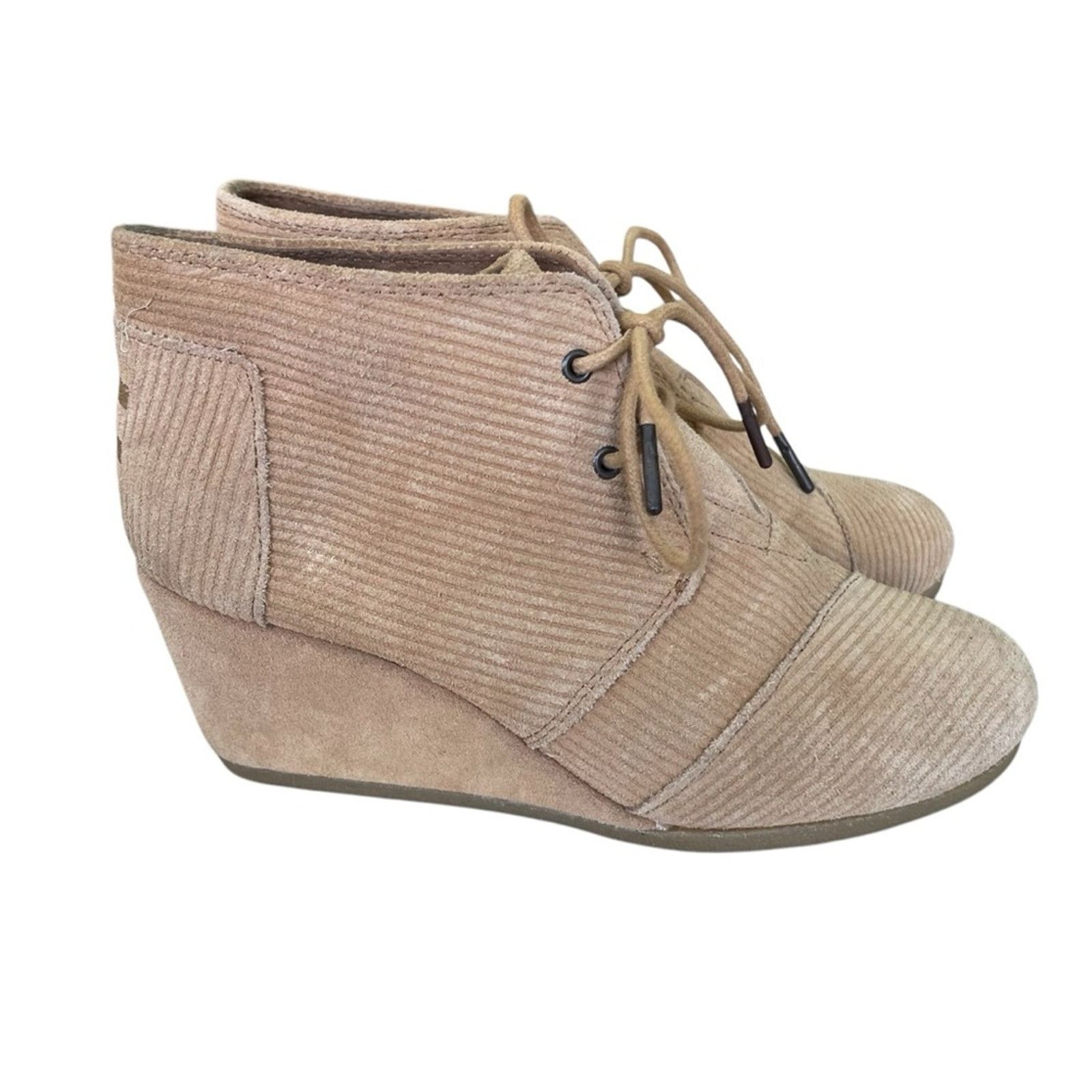 Toms Toms Corduroy Lace Up Wedge Heel Ankle Boots Tan Size 7.5 M Size US 7.5 / IT 37.5 - 2 Thumbnail