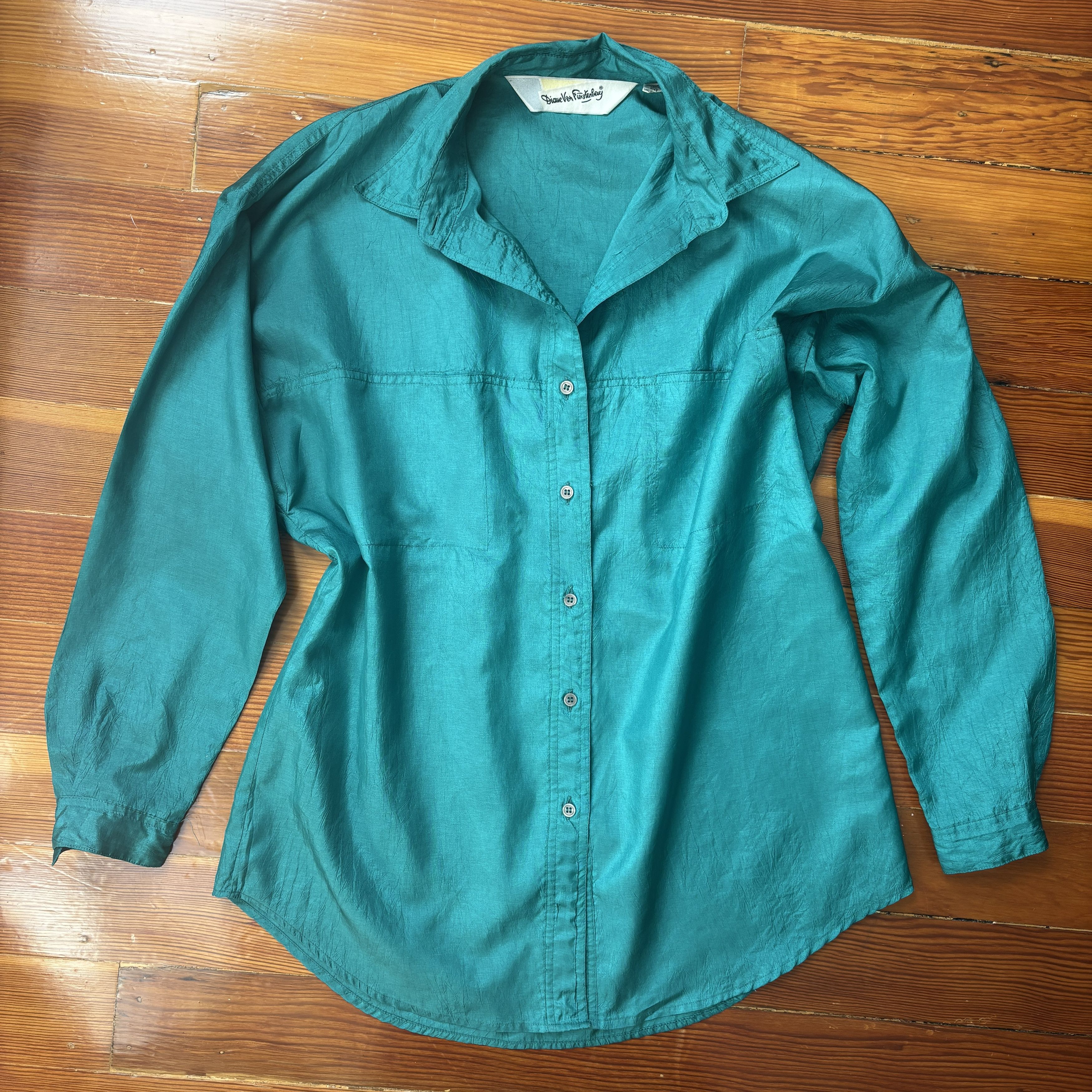 Diane von Furstenberg Diane Von Furstenberg DVF 80s Vintage Aqua Button Up Blouse Size M / US 6-8 / IT 42-44 - 1 Thumbnail