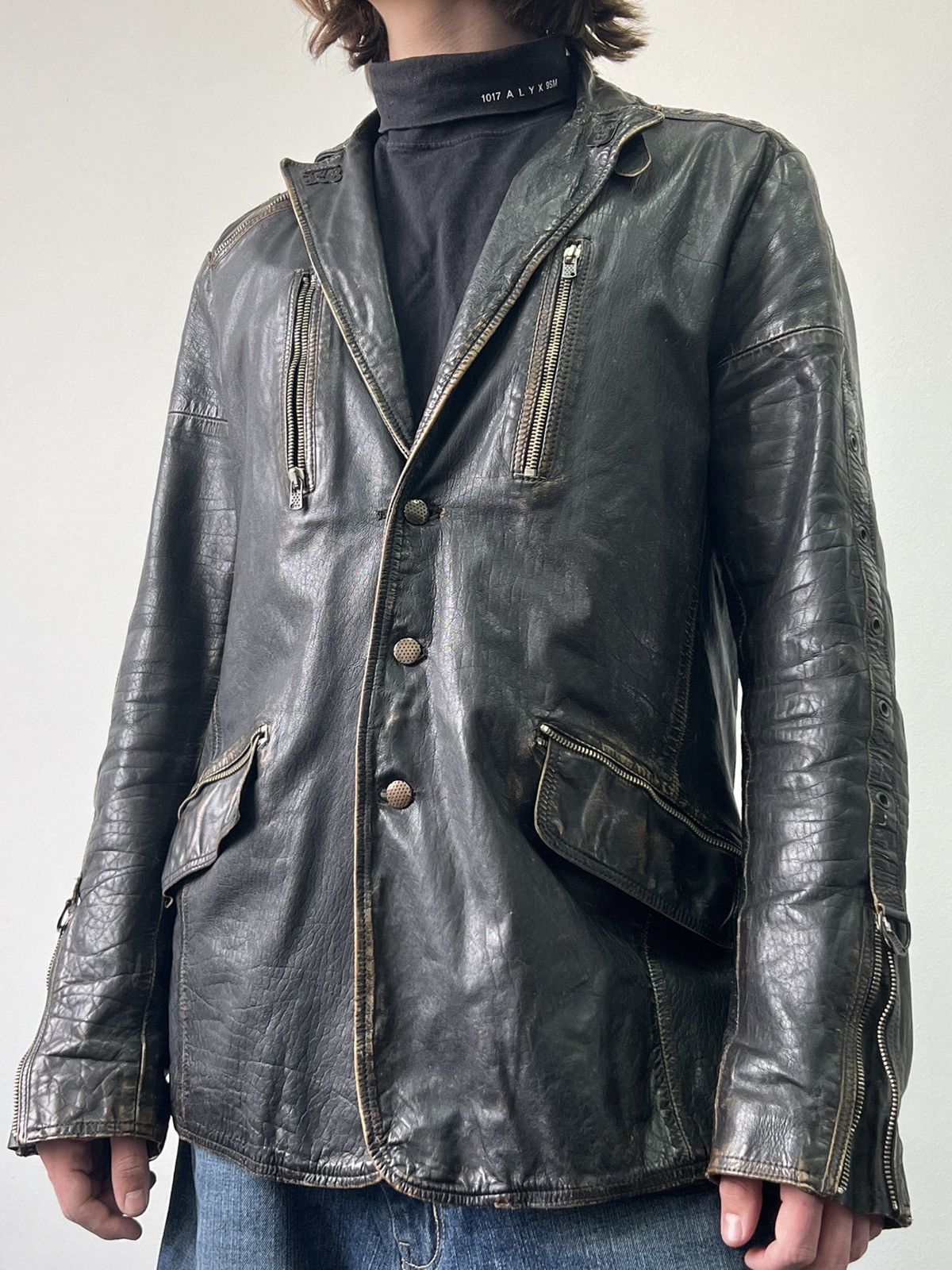 Vintage 90s Diesel crazy faded Leather moto coat jacket
