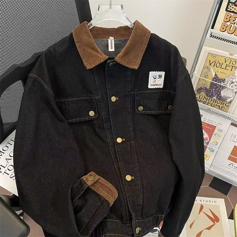 Vintage Black Denim Jacket with Corduroy Collar Size US M / EU 48-50 / 2 - 2 Thumbnail