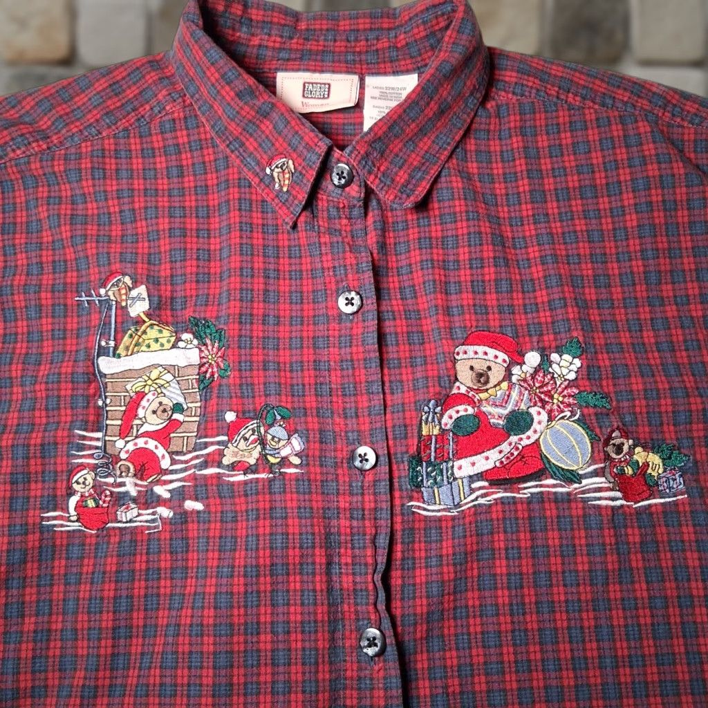 Faded Glory Faded Glory Christmas Shirt Women Plus Size 22W 24W Plaid Bear Santa Embroidered Button-Up Blouse Red Holiday Season Winter Womens Size 3XL / US 20-22 - 1 Thumbnail