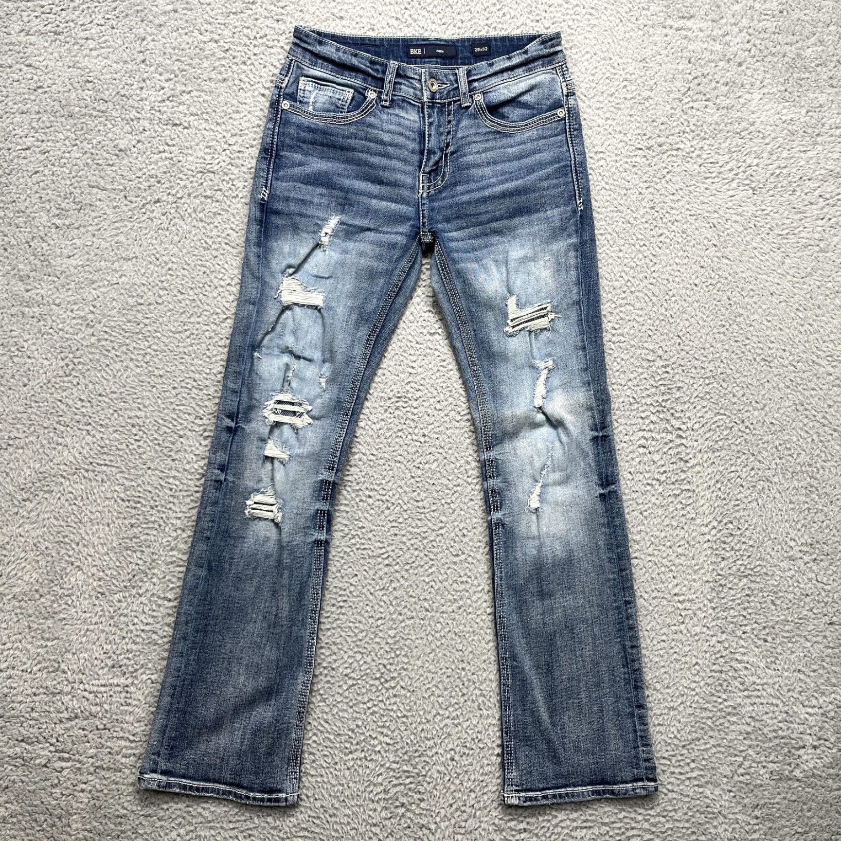 BKE BKE Aiden Jeans Mens 29x32 Distressed Medium Wash Stretch Straight Jeans Men Size US 29 - 2 Thumbnail