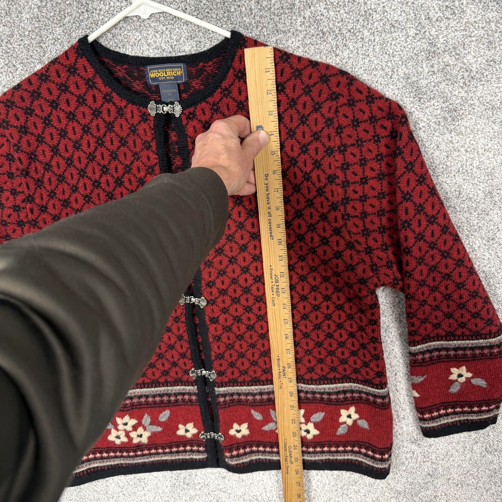 Vintage Vtg 90s Woolrich Cardigan Sweater Womens XL Red Fair Isle Wool Nordic Cabincore Size XL / US 12-14 / IT 48-50 - 2 Thumbnail