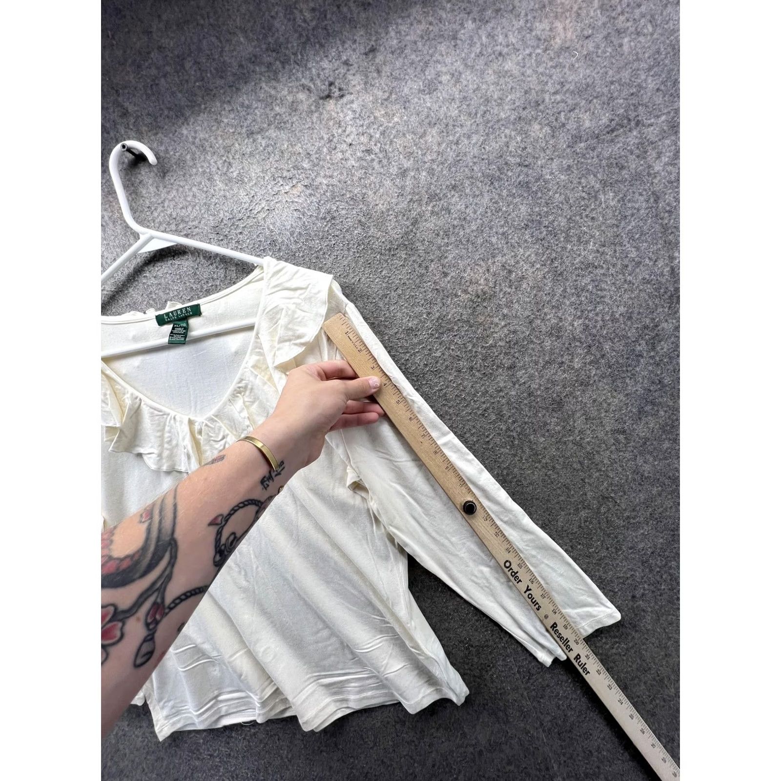 Ralph Lauren Lauren Ralph Lauren Shirt Womens XL White Ruffle V Neck Long Sleeve Top Boho Size XL / US 12-14 / IT 48-50 - 2 Thumbnail
