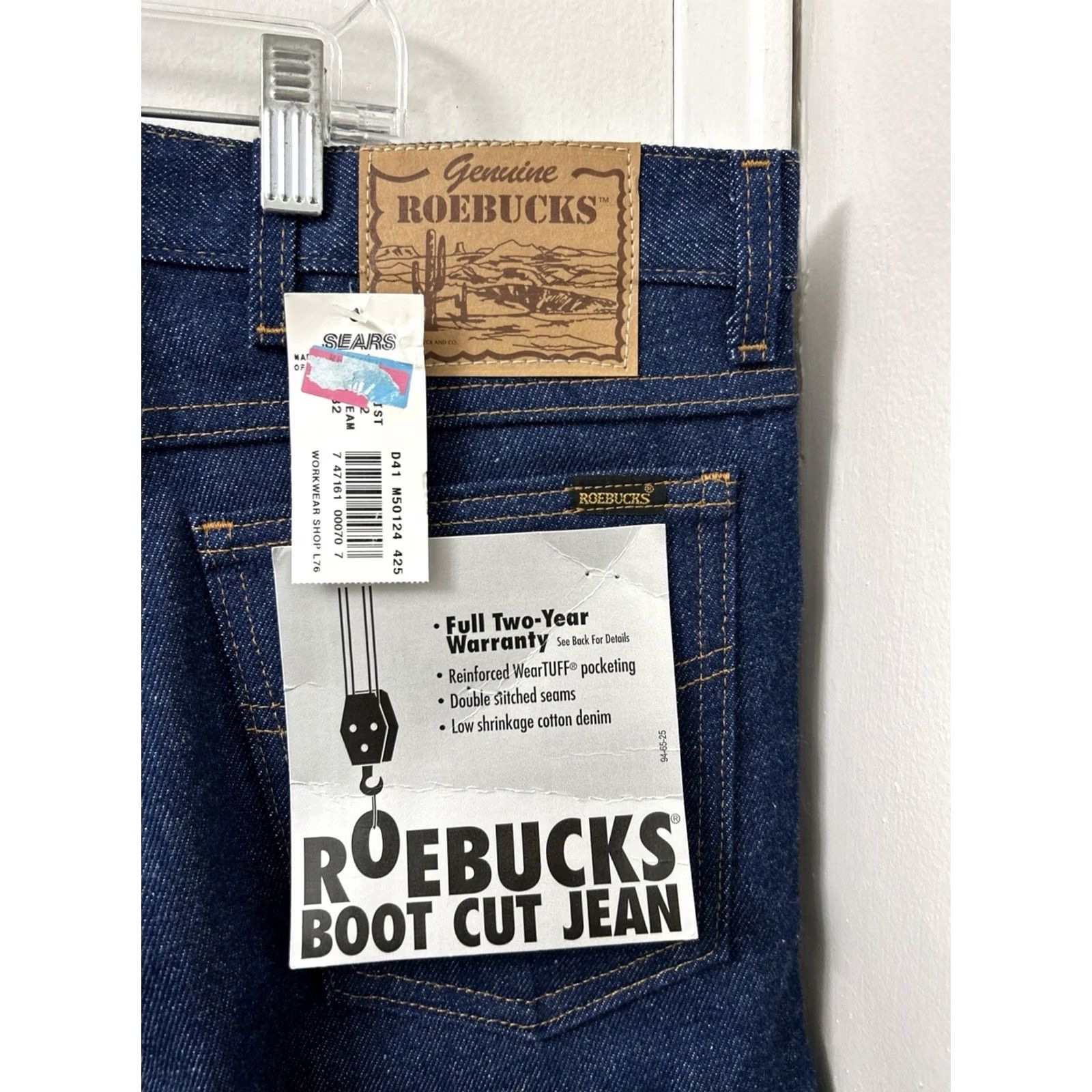 Vintage VTG Roebucks Jeans Mens 42x32 Dark Blue Made In USA Boot Cut NWT Denim YKK 5-Pocket USA Logo Roebucks Wool? Size US 42 / EU 58 - 5 Thumbnail