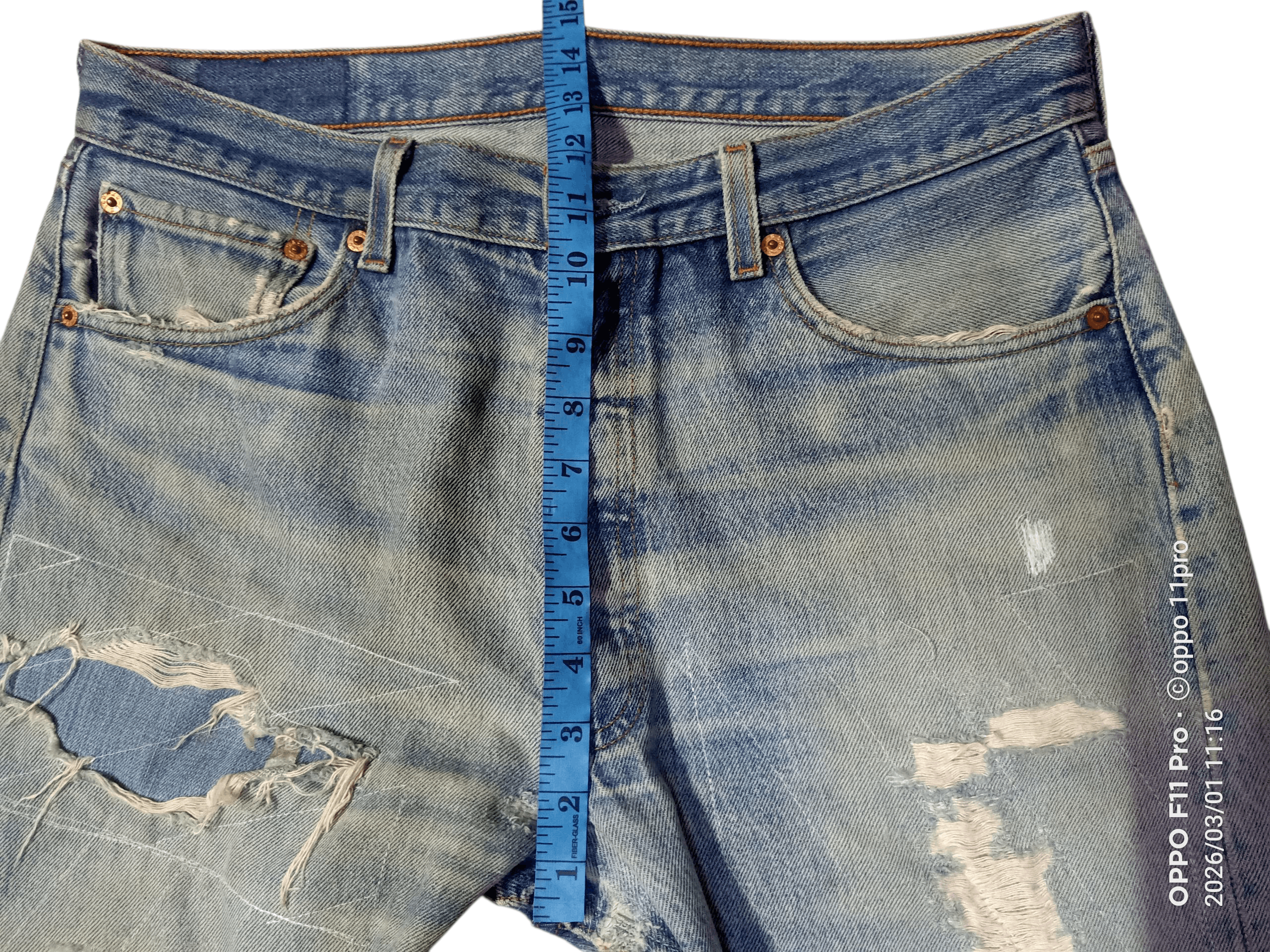 Levi's Vintage Clothing 💥 Vintage Levis 501( R ) Distressdenim PatchWork 💥 Size US 35 - 17 Thumbnail