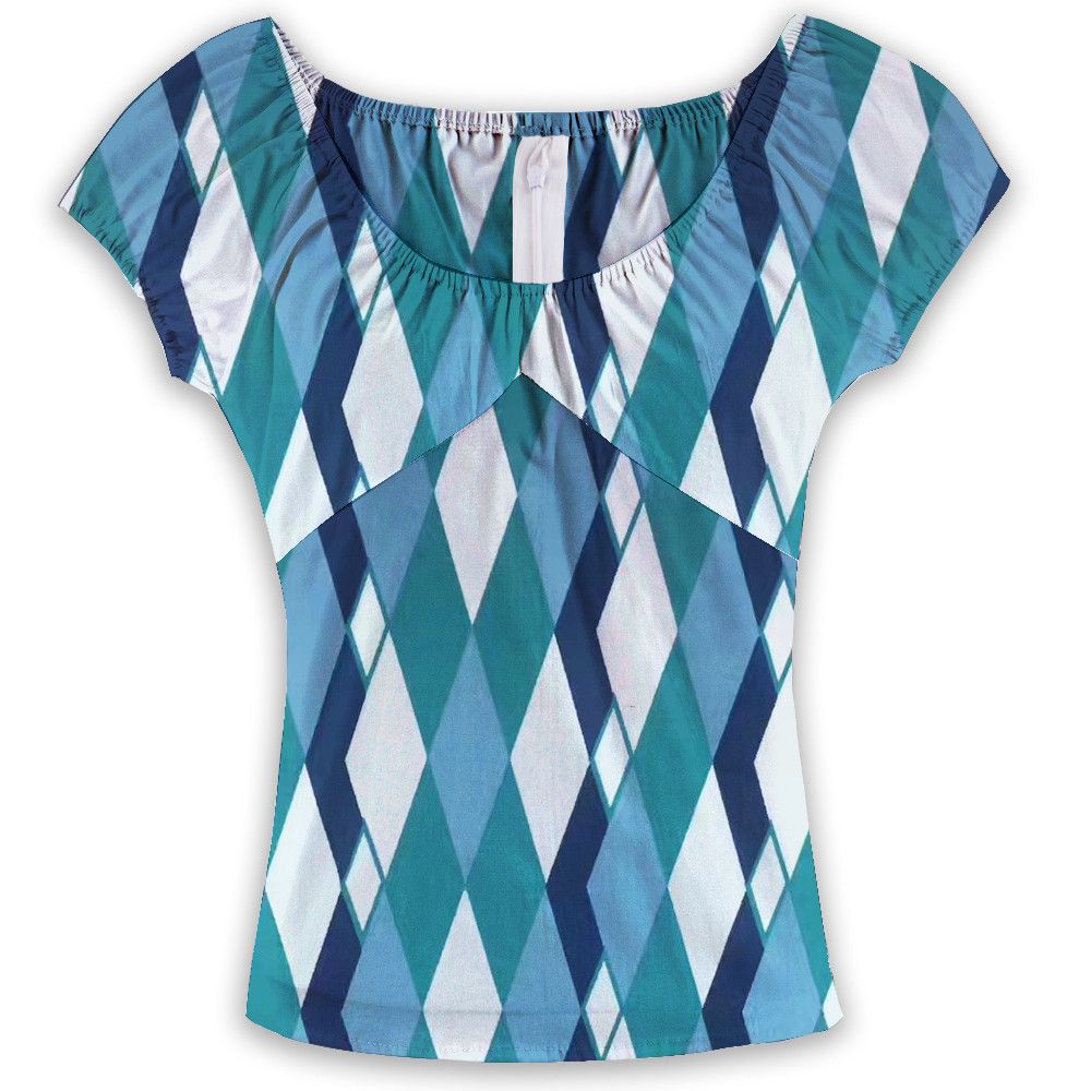 Other Harlequin Printing Zipper Back Vintage Women Tops Blue Size L / US 10 / IT 46 - 1 Thumbnail