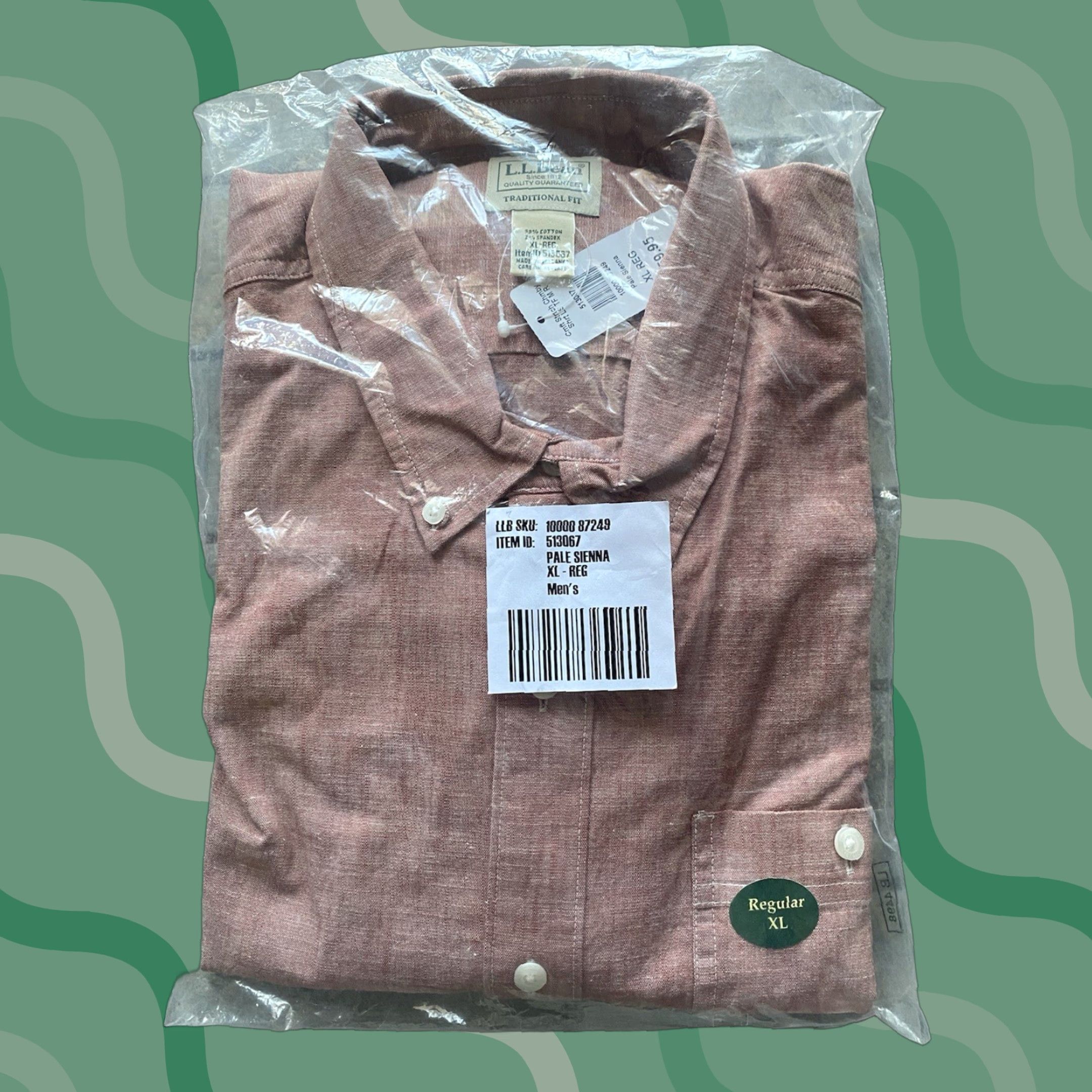 Vintage LL Bean Comfort Stretch XL Long Sleeve Button-Down Shirt Mens Pale Sienna NWT Size US XL / EU 56 / 4 - 1 Thumbnail
