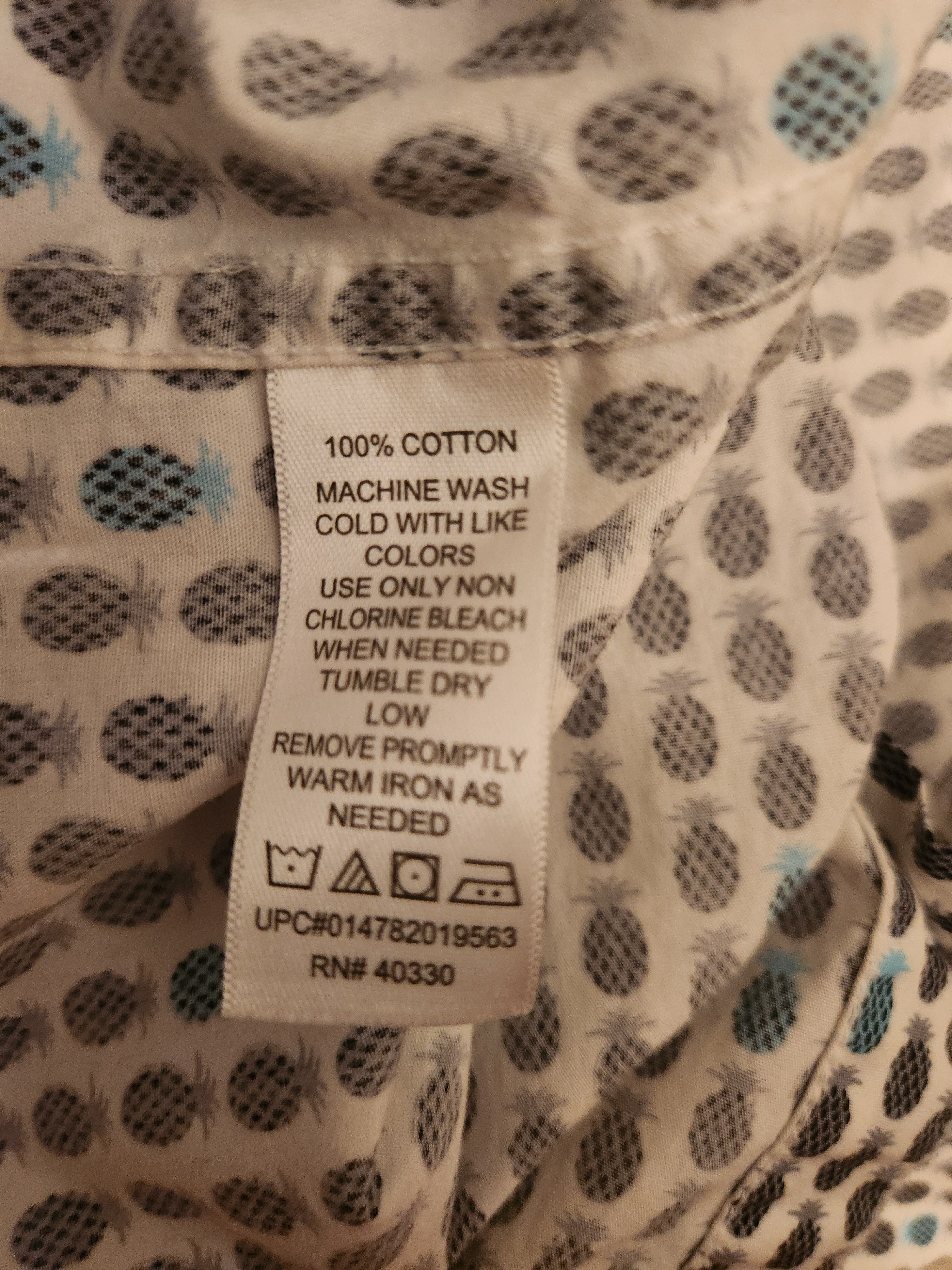 Haggar 100% Cotton Pineapple Print Men's Casual Button Front Shirt Size US S / EU 44-46 / 1 - 3 Thumbnail
