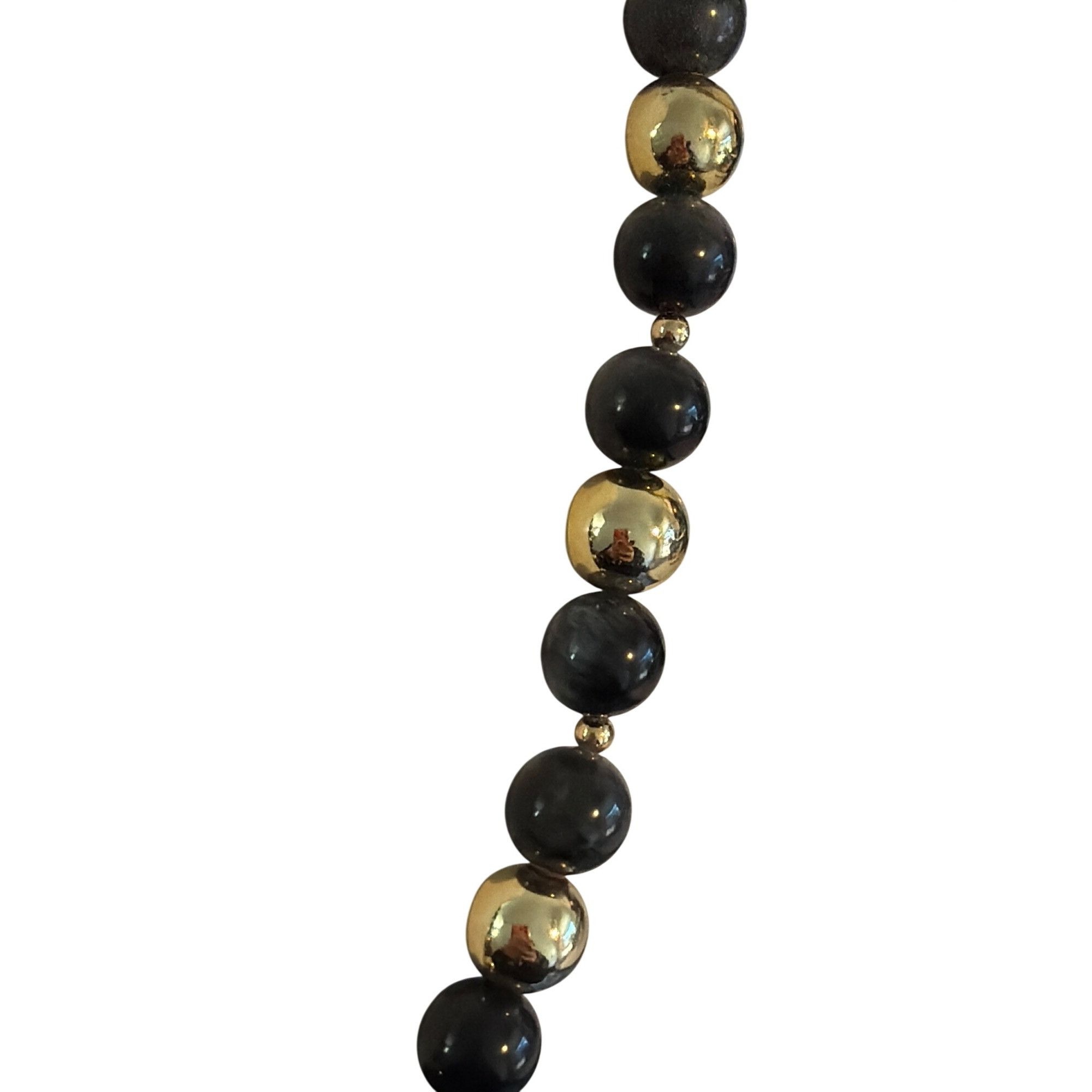 Other Vintage Acrylic Bead Necklace Black Gray Gold Tone Classic 2 Size ONE SIZE - 3 Thumbnail