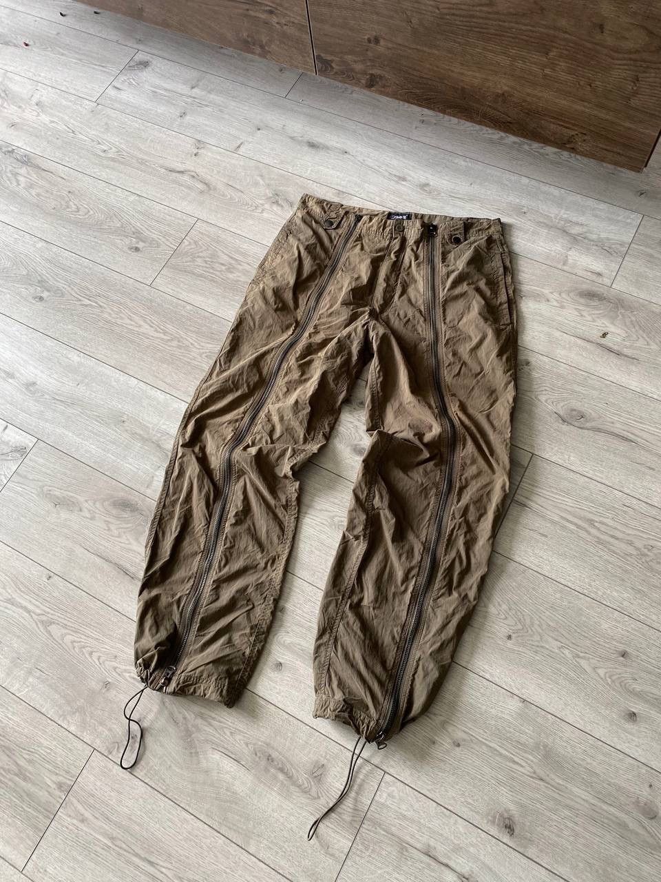 Women Green Out Seam Zipper Parachute Pants