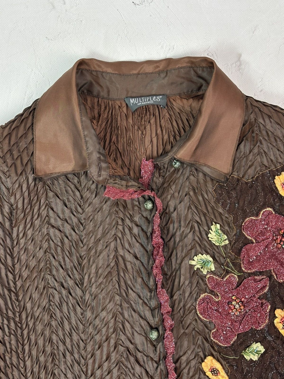 Vintage Vintage Pleated Brown Long Sleeve Shirt Size M / US 6-8 / IT 42-44 - 7 Thumbnail