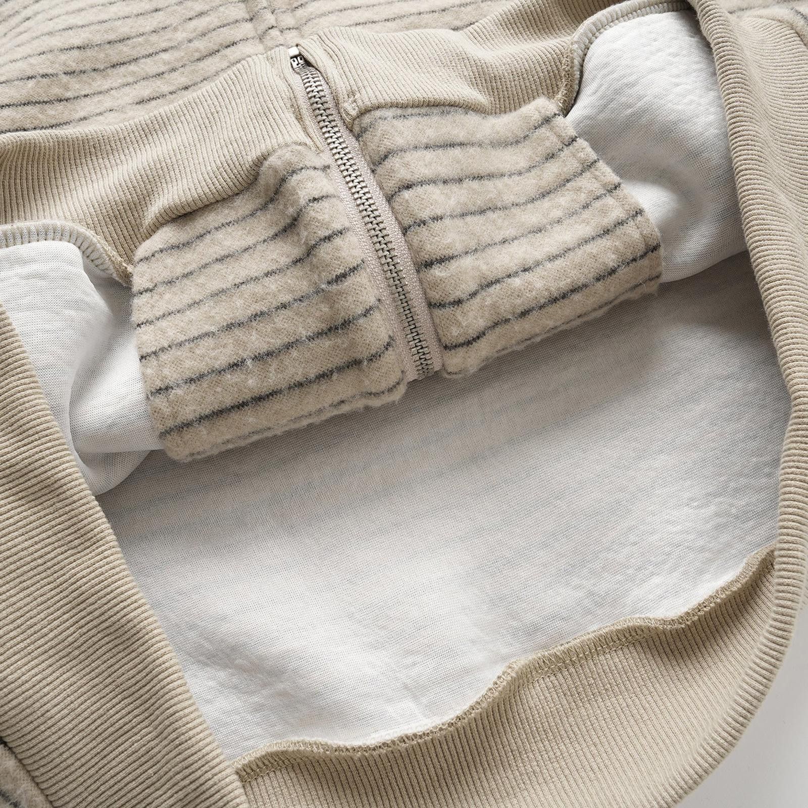 Japanese Brand Beige Striped Faux Fur Trim Zip-Up Hoodie Size M / US 6-8 / IT 42-44 - 3 Thumbnail
