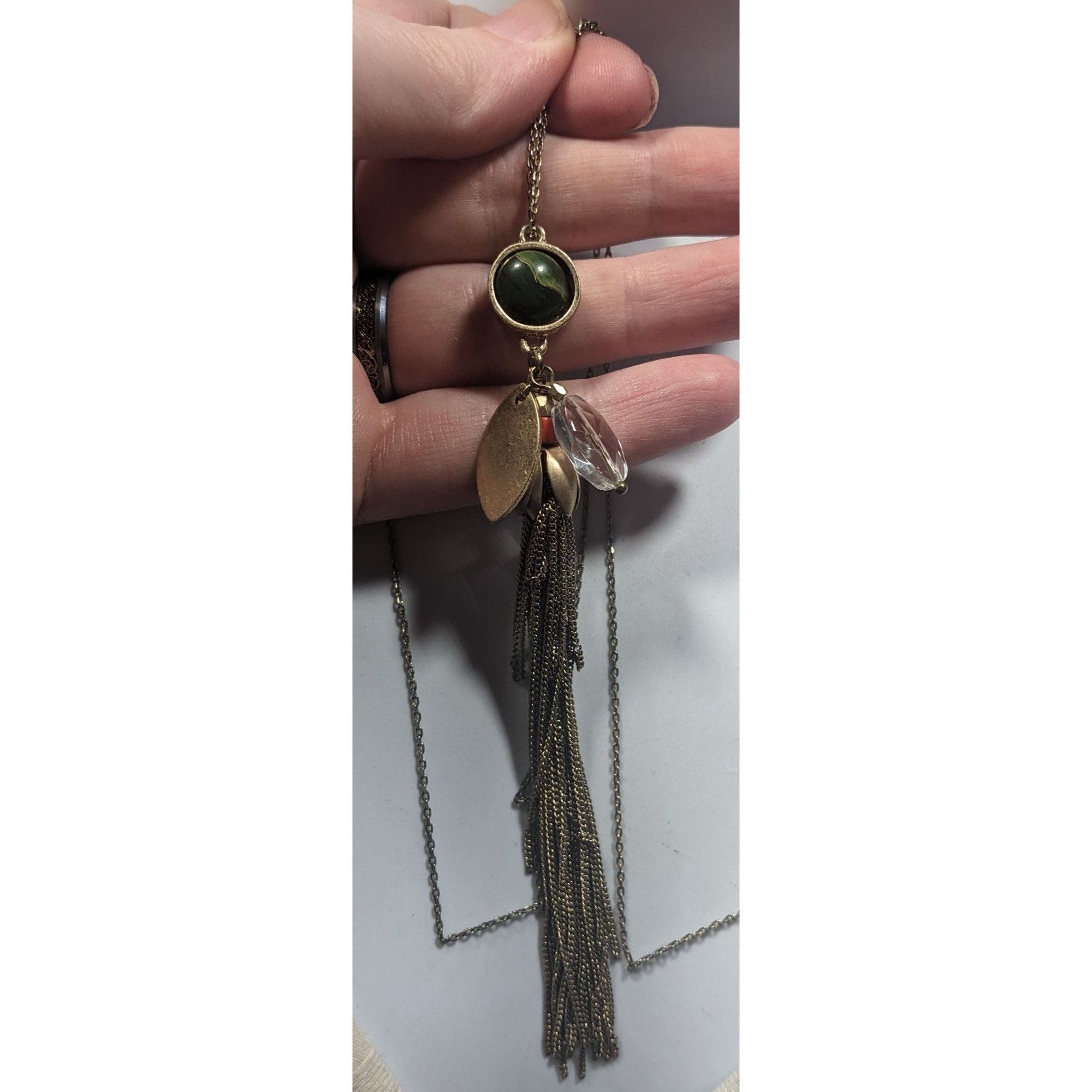 Loft Ann Taylor Loft Floral Green And Gold Tone Tassel Necklace Size ONE SIZE - 3 Thumbnail