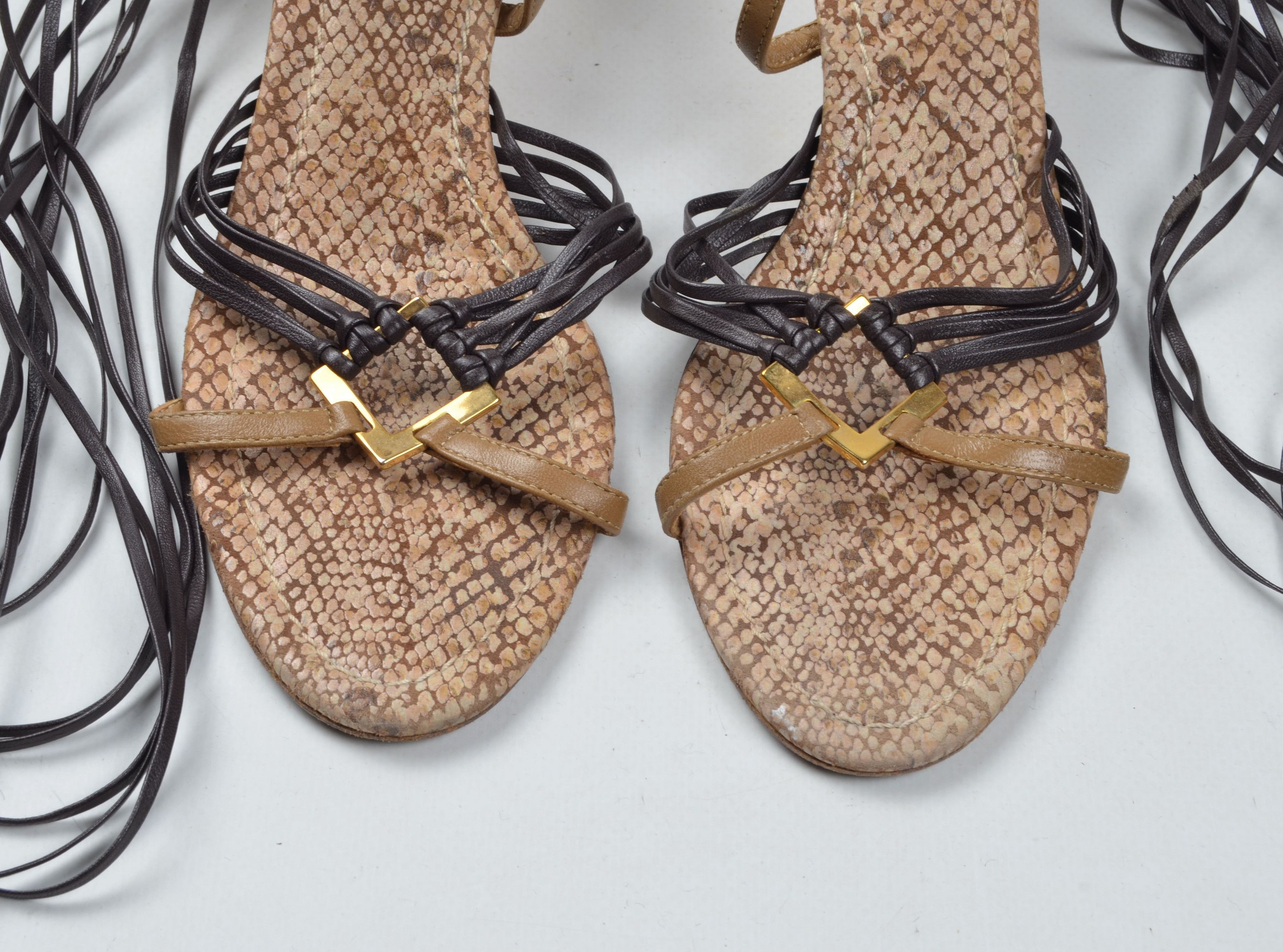 Designer × Max Mara × Vintage Max Mara Y2K Leather Kitten Heel Lace-Up Mules Sandals Size US 7 / IT 37 - 5 Thumbnail