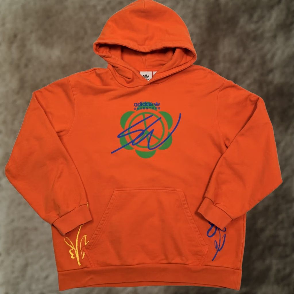 Adidas Adidas Originals Hoodie Mens XL Orange Flower Graphic Pullover HI3303 Size US XL / EU 56 / 4 - 1 Thumbnail