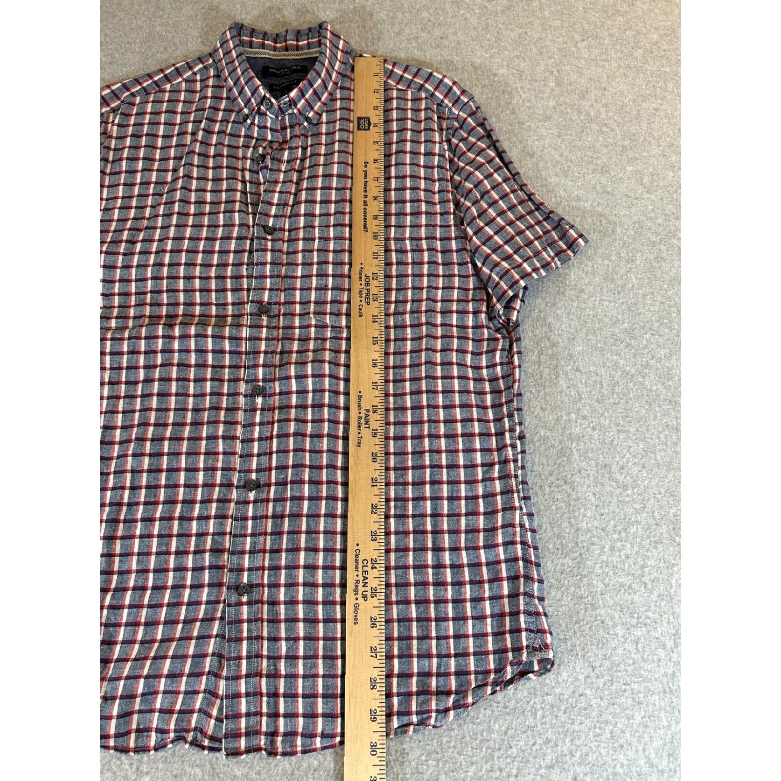 Banana Republic Banana Republic Shirt Mens Large Plaid Linen Short Sleeve Button Camp Camden Fit Size US L / EU 52-54 / 3 - 5 Thumbnail
