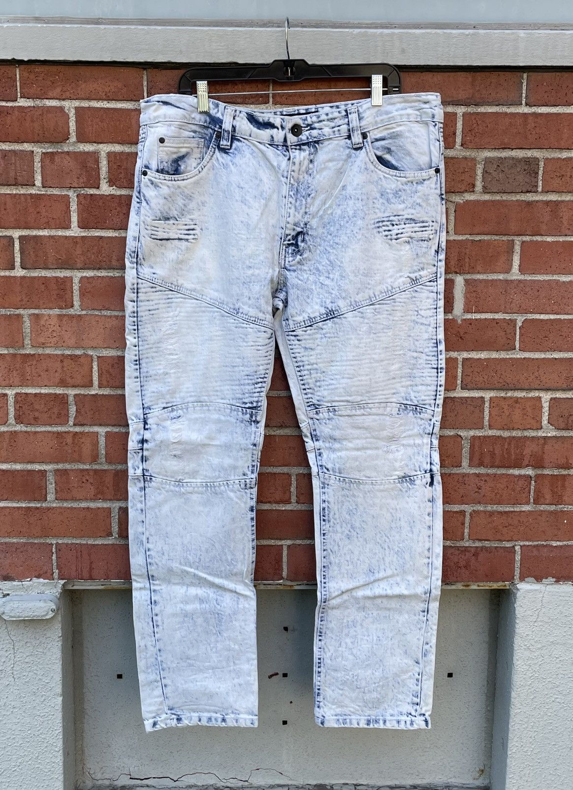 Marc Ecko Marc Ecko Cut & Sew Light Blue Acid Wash Moto Denim Jeans Size US 38 / EU 54 - 1 Thumbnail
