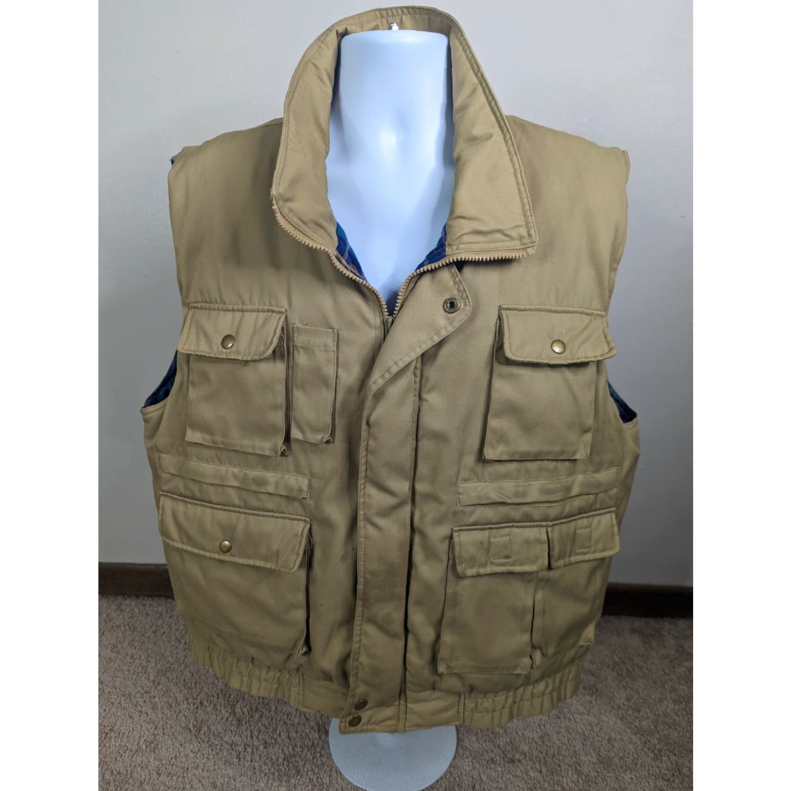 Parker VINTAGE Mountain Crest Parke Vest Coat Jacket Pockets Size Large Beige 80s Mens Vest Parka Season 80s Mens Size US L / EU 52-54 / 3 - 2 Thumbnail