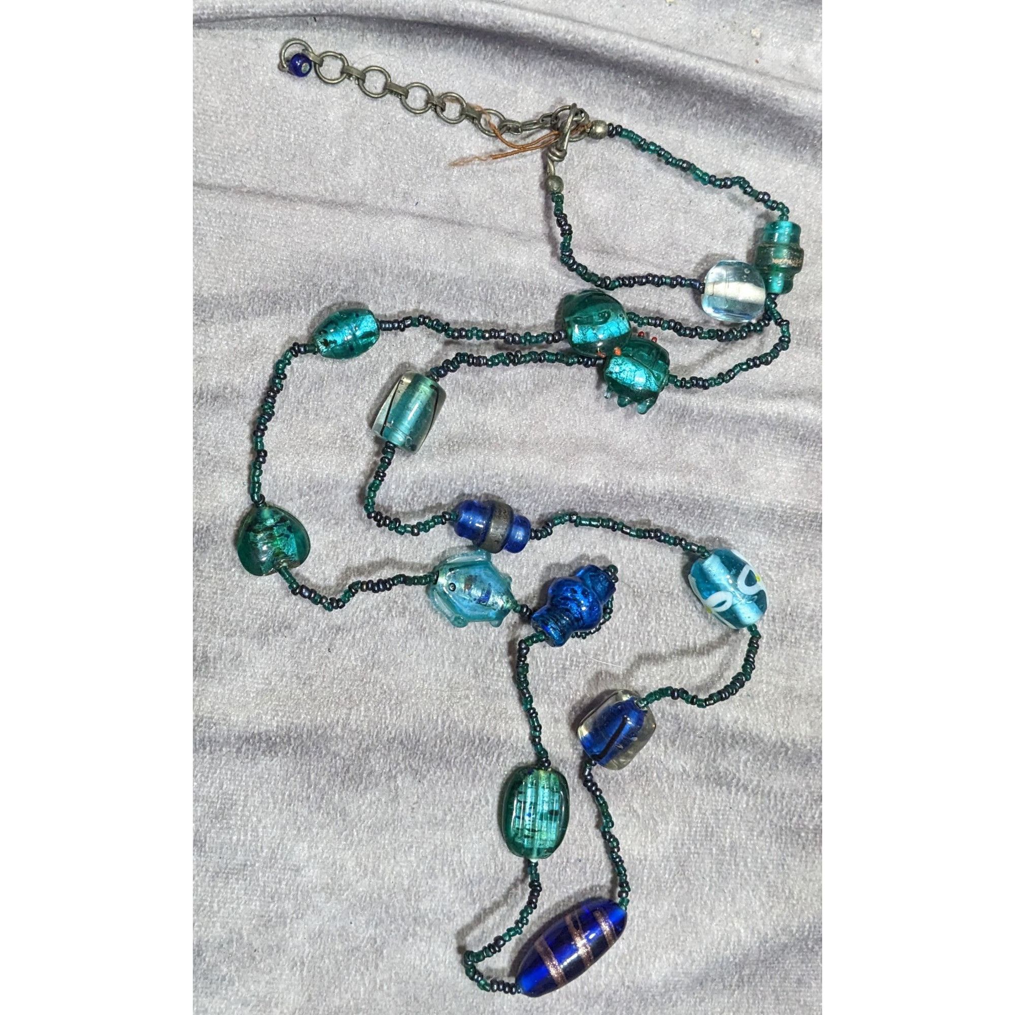 Handmade Handcrafted Mermaidcore Fish Glass Bead Necklace In Blue & G Size ONE SIZE - 4 Thumbnail