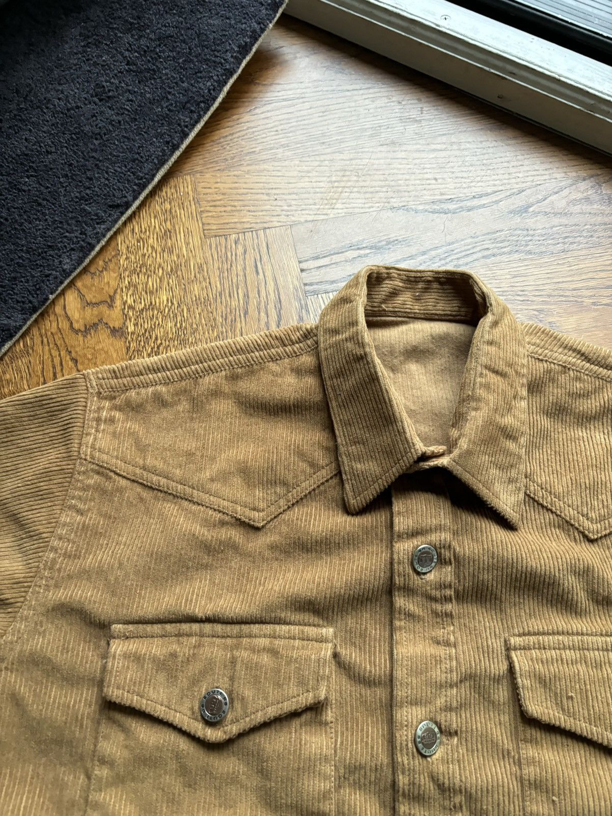 Route 66 × Vintage 90s Vintage Corduroy Jacket Raw Hem Crop Boxy Straight Edge Size US S / EU 44-46 / 1 - 7 Thumbnail