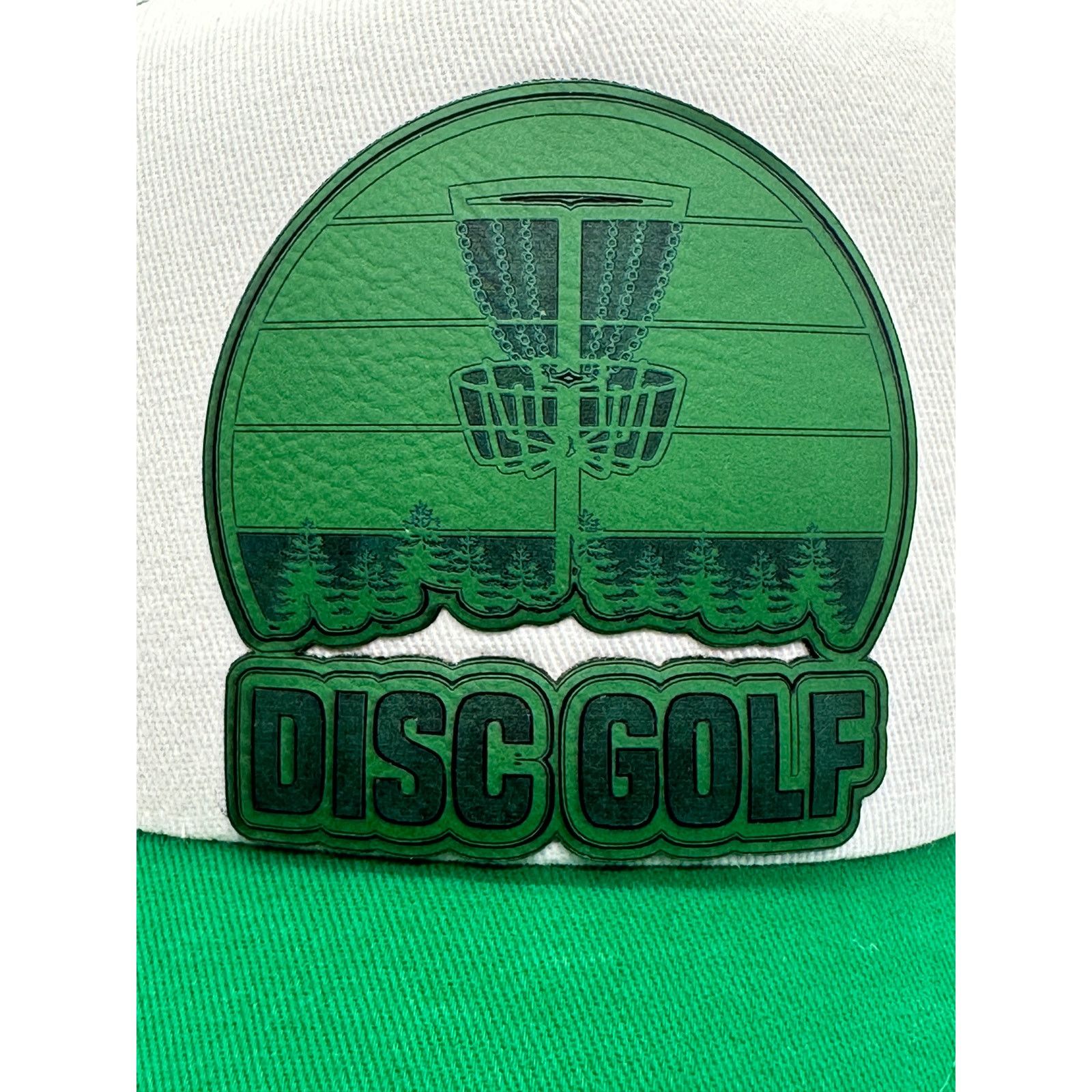 The Unbranded Brand Disc Golf Leather Patch Hat Trucker Hat Engraved Basket Size ONE SIZE - 2 Thumbnail