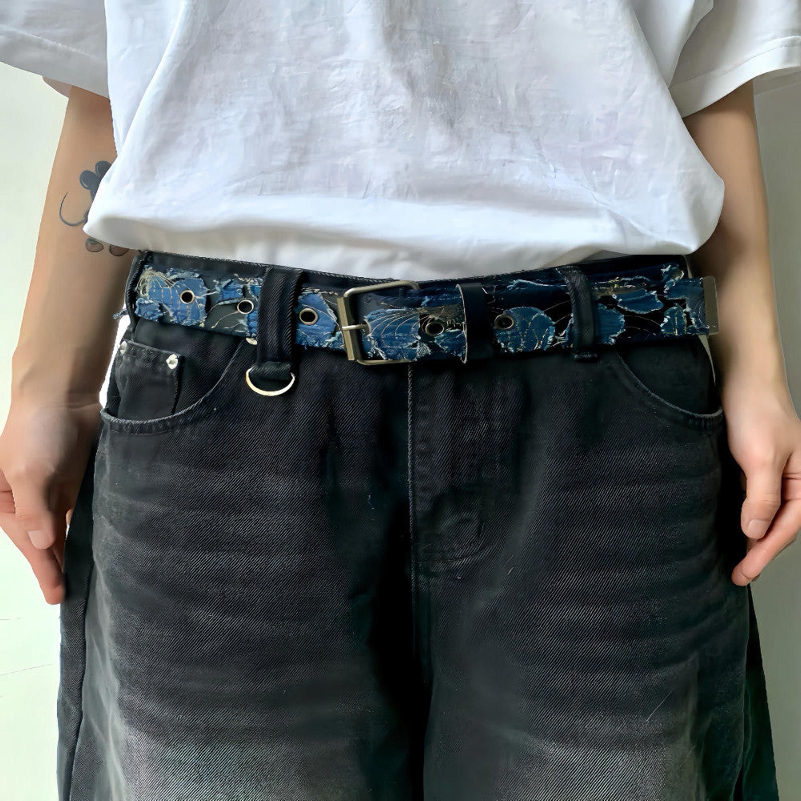 Japanese Brand Blue Floral Print Belt Size ONE SIZE - 2 Thumbnail