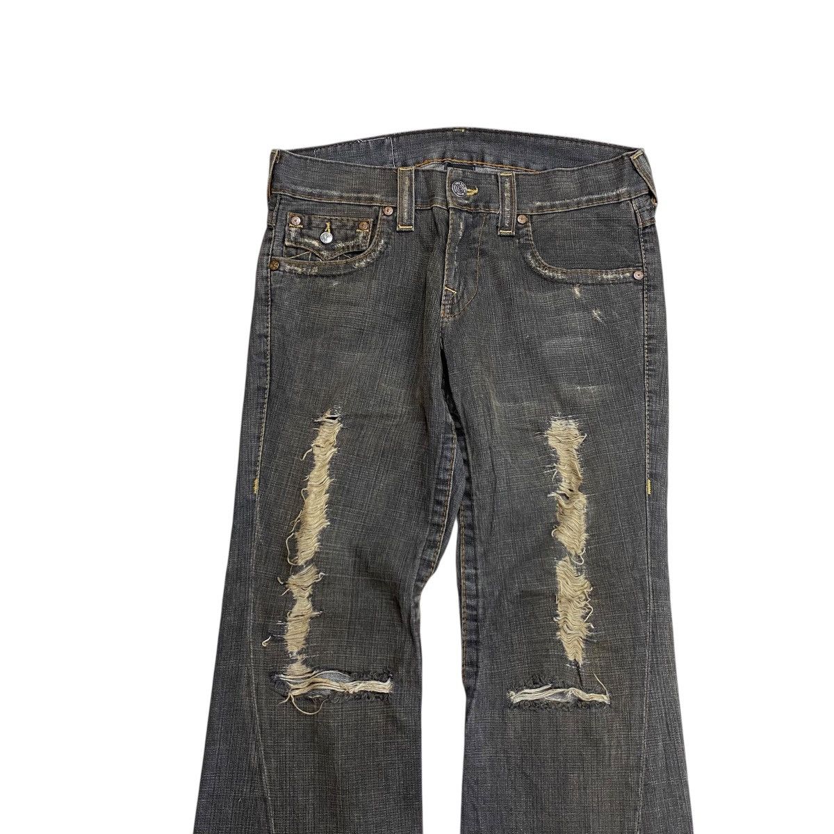 If Six Was Nine True Religion Distressed Flared Denim Pants Size US 30 / EU 46 - 2 Thumbnail