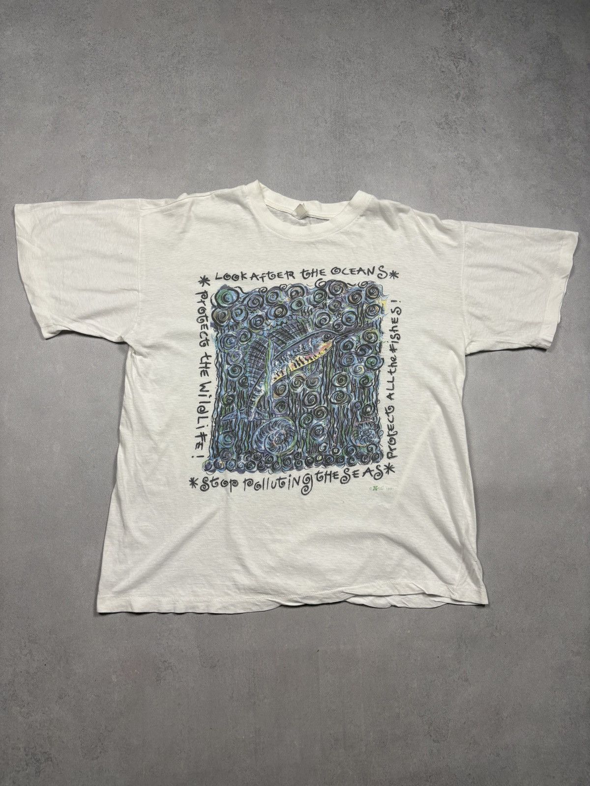 Vintage Vintage 1991 Ocean Environmental Art T-Shirt Stop Polluting Size US XL / EU 56 / 4 - 1 Thumbnail