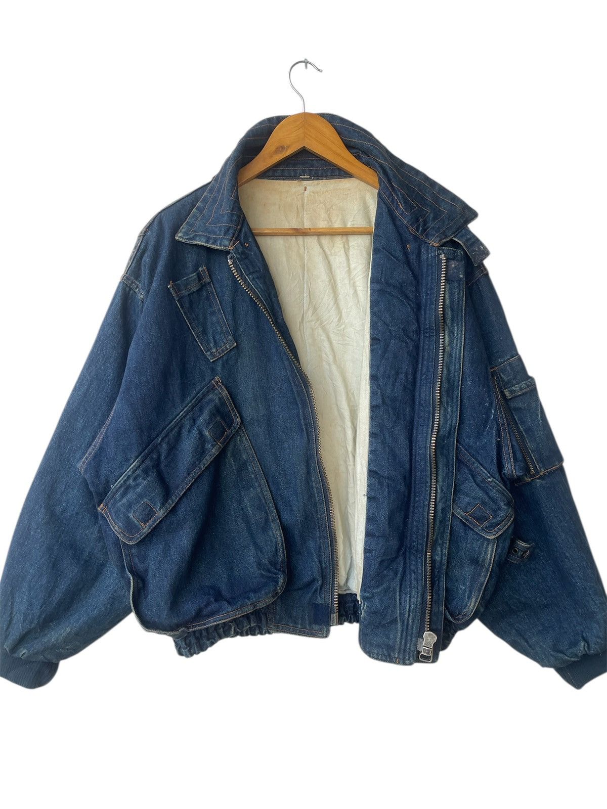 Vintage Rare Archival Multi Pocket Denim Bomber Jacket Indigo Blue Size US L / EU 52-54 / 3 - 4 Thumbnail