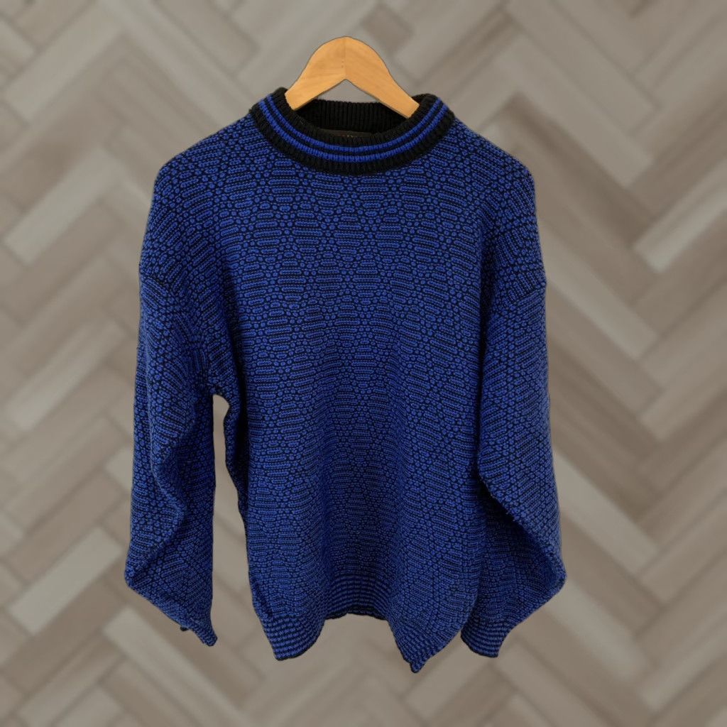 Vintage VINTAGE Todays News Knit Abstract Pullover Ugly Sweater Crewneck L Blue 90s Mens Size US L / EU 52-54 / 3 - 1 Thumbnail