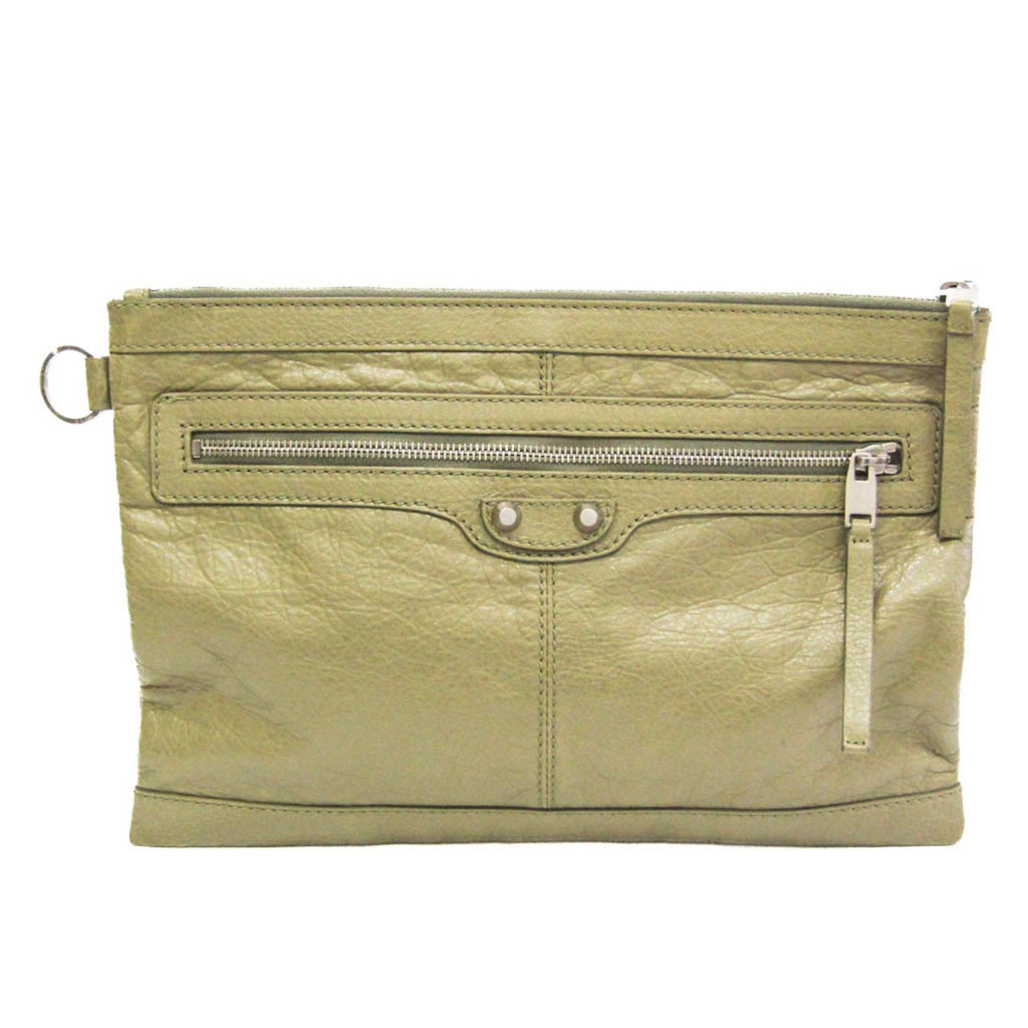 image of Balenciaga Classic 273022 Women,men Leather Clutch Bag Light Green, Women's