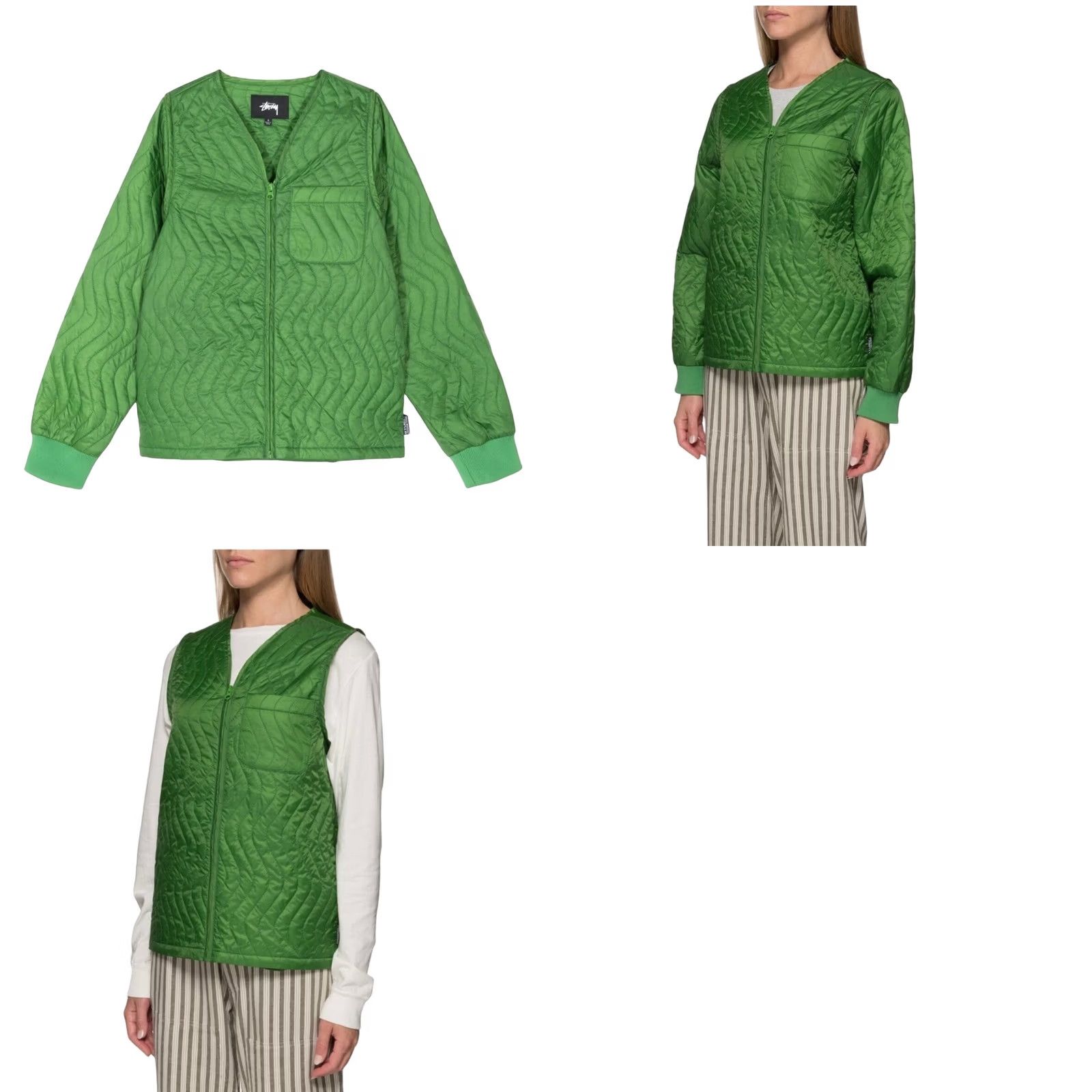 Vintage Stussy Jacket Zip Off Quilted Liner Green Womens M Regular Long Sleeve Solid Zip Front Short Coat Casual Fall Winter Spring Vest option Size M / US 6-8 / IT 42-44 - 8 Thumbnail