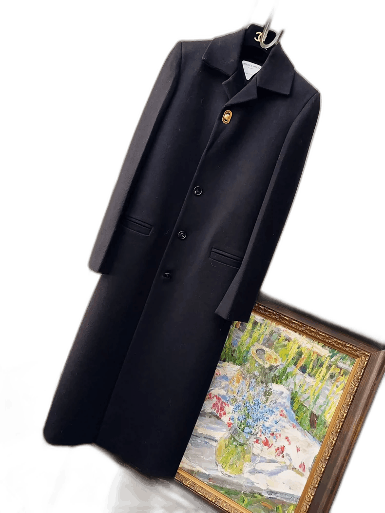 Bottega Veneta Classic Long Black Coat with One-Button Closure Size S / US 4 / IT 40 - 1 Thumbnail