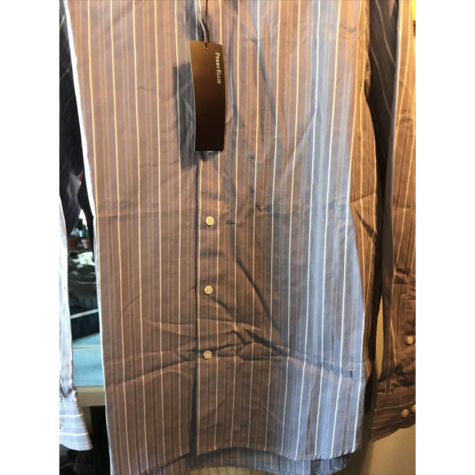 Perry Ellis Perry Ellis Men’s M Purple Striped Button Down Cotton Shirt Size US M / EU 48-50 / 2 - 8 Thumbnail