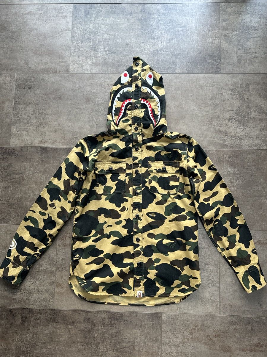 image of Bape 1St Camo Shark Flannel Hoodie Shirt, Men's (Size Small)