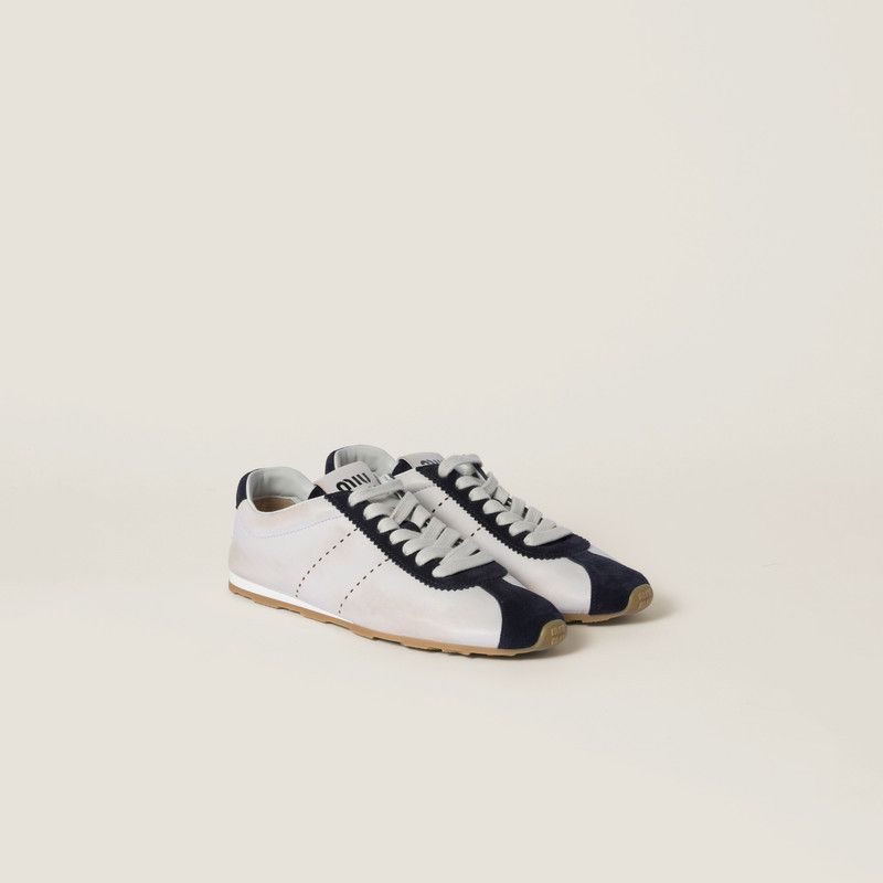 Miu Miu o1B3y1r0526 Padded Nappa Leather And Suede Sneakers Size US 8 / IT 38 - 2 Thumbnail