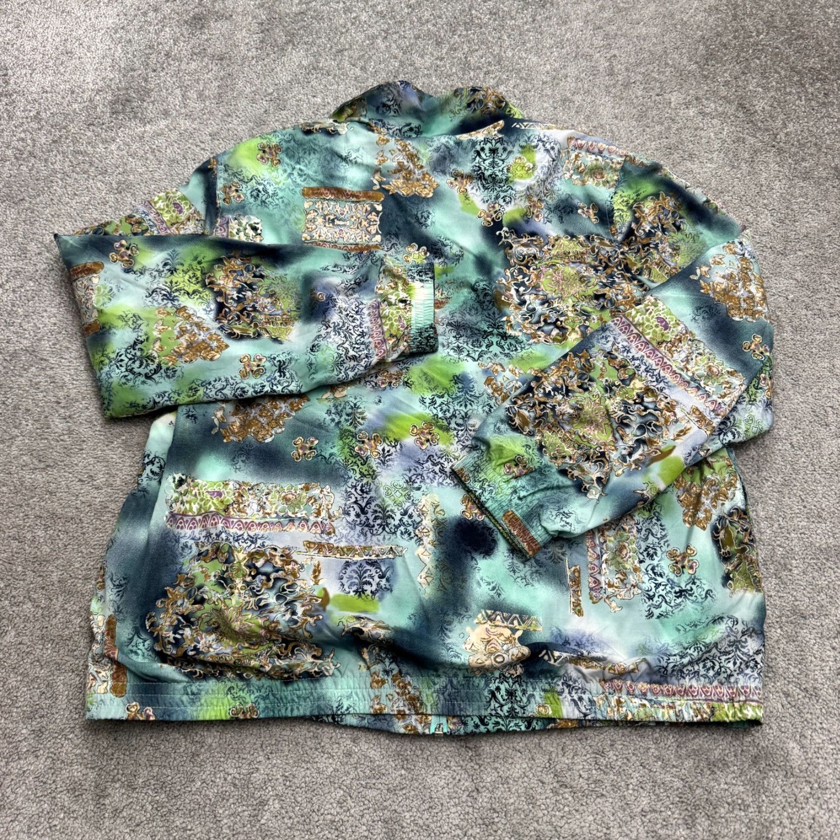 Vintage VINTAGE Koret Windbreaker Jacket Womens XL Green 90s Baroque Abstract All Seasons, Breathable, Zip, Regular Fit Size XL / US 12-14 / IT 48-50 - 2 Thumbnail