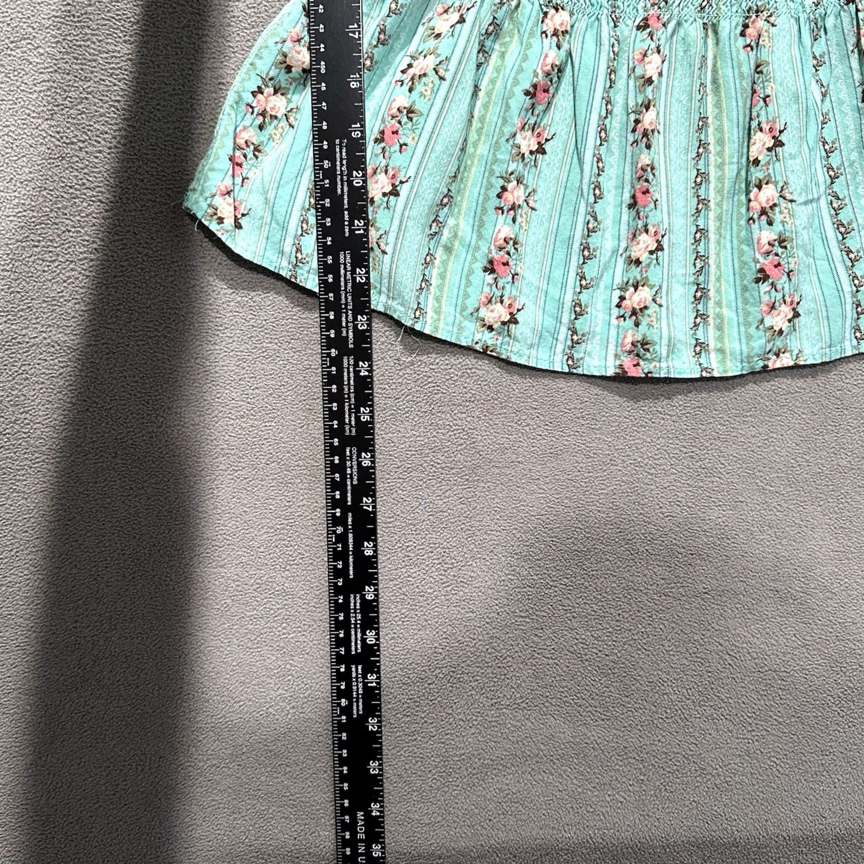 Vintage No Boundaries Junior L Teal Floral Striped Smocked Blouse Rayon Size L / US 10 / IT 46 - 6 Thumbnail