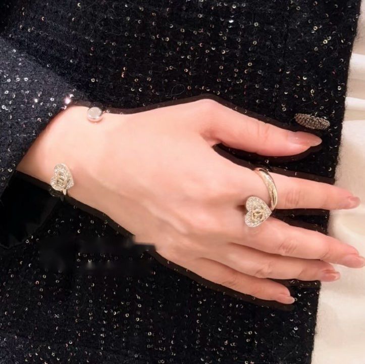 Chanel Chanel 26P Silver Gold Crystal Heart CC Logo Spiral Ring 52 Size ONE SIZE - 11 Thumbnail