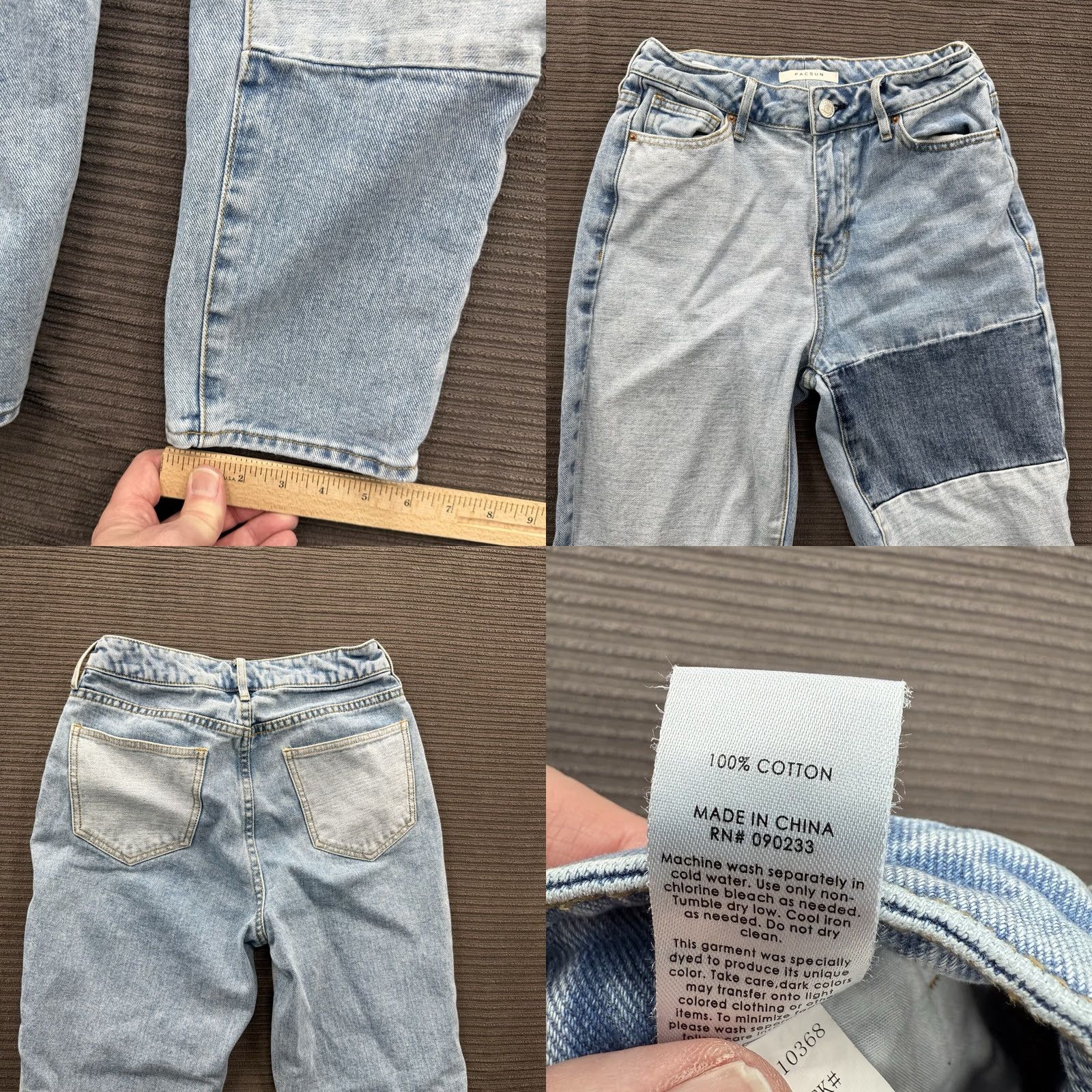 Pacsun Pacsun Mom Jeans Women 25 Blue Cotton Colorblock Patchwork Light Wash Comfort Jeans Retro Bohemian Womens Size 42" / US 20 - 8 Thumbnail