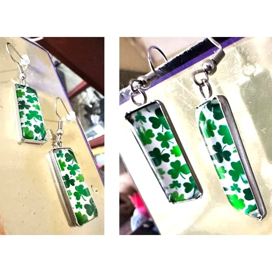 Handmade St Patrick's Day Shamrock Earrings Rectangle Party Parade Fe Size ONE SIZE - 9 Thumbnail