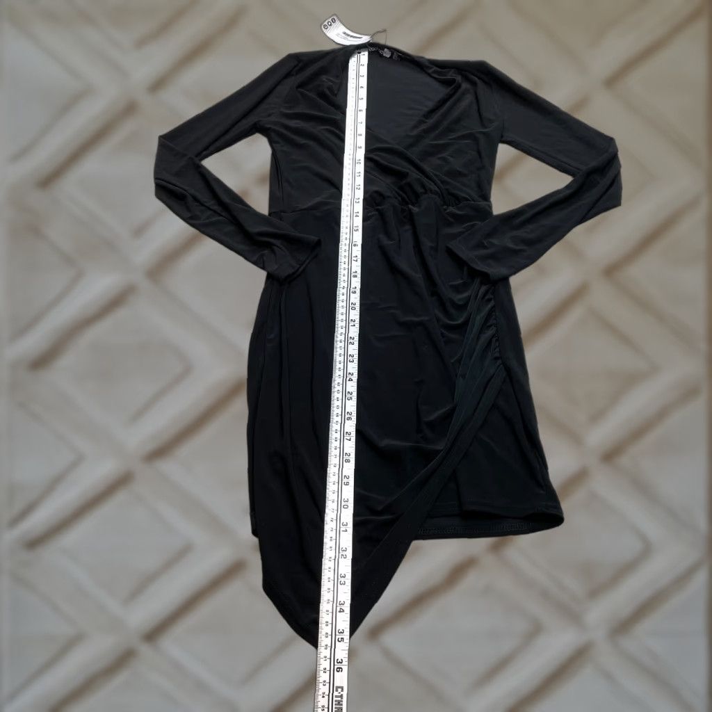 Boohoo VINTAGE Boohoo Night Dress Womens 2 Black Long Sleeve Wrap Bodycon Midi Stretch New NWT Size XS / US 0-2 / IT 36-38 - 1 Thumbnail