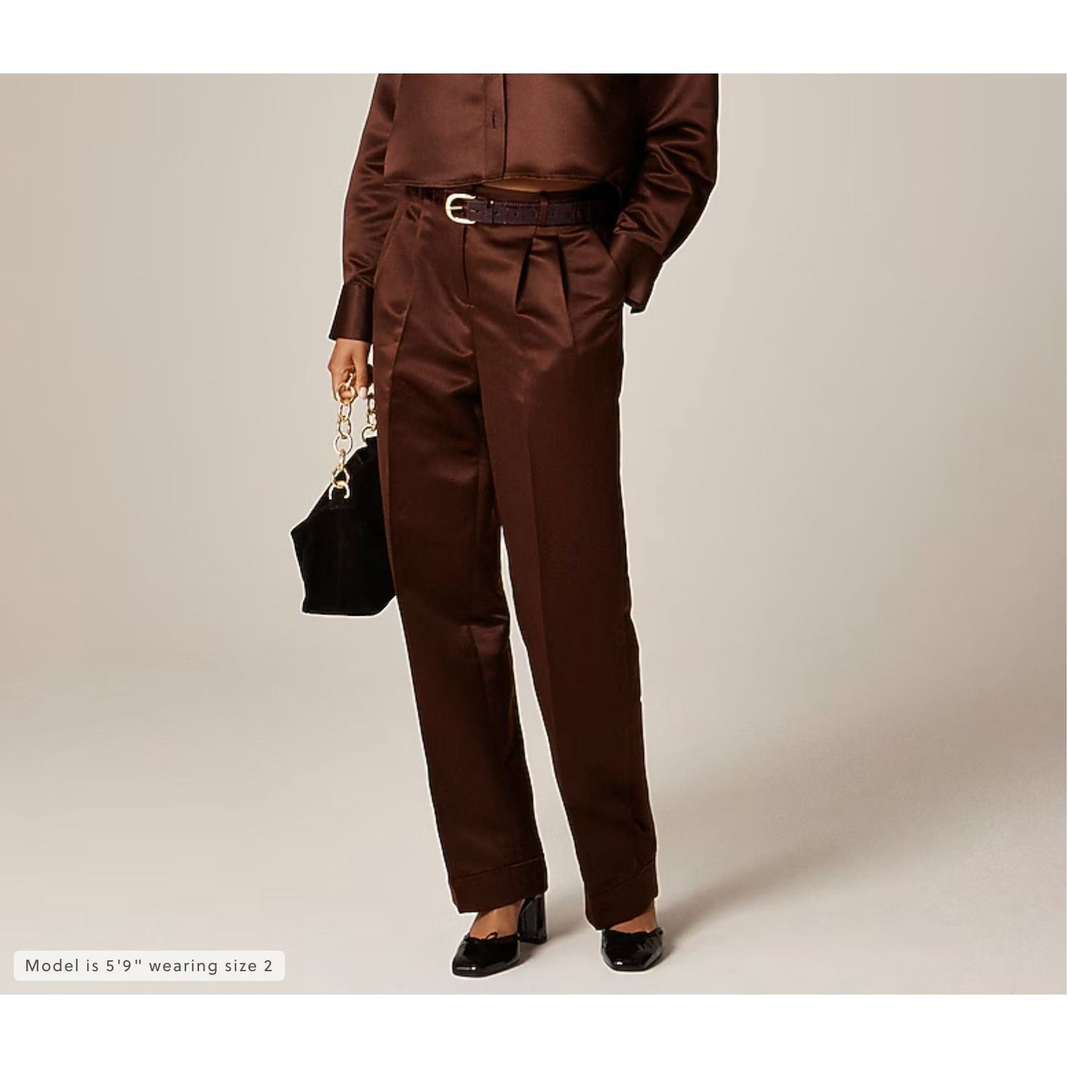 J.Crew J. CREW Wide-leg pleated pant duchesse satin Brown $198 EUC Size 28" / US 6 / IT 42 - 3 Thumbnail