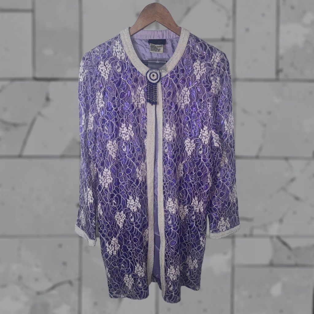 Vintage Diane Freis Purple Beaded Open Long Rayon Jacket One Size Fits All VTG NEW Size M / US 6-8 / IT 42-44 - 1 Thumbnail