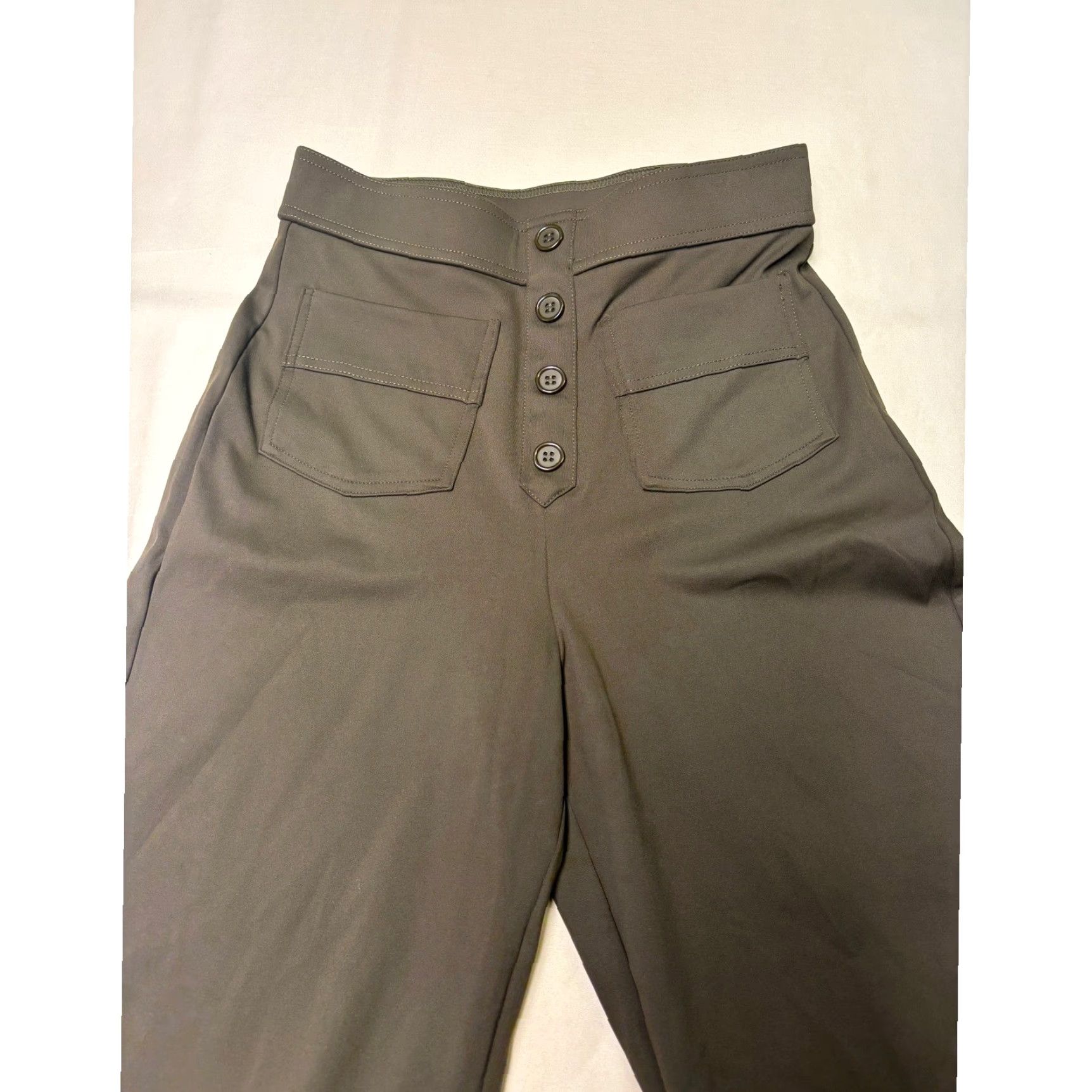 Vintage VINTAGE N/A Halara Womens High Waisted Wide Leg Pants Button Fly Olive Green S W26 L30 Size 28" / US 6 / IT 42 - 2 Thumbnail