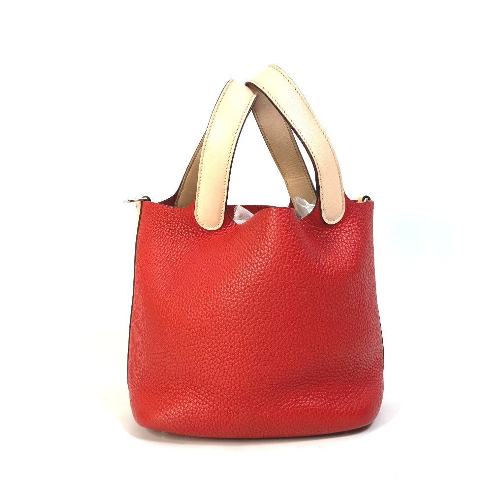 Hermes Bicolor Picotin Lock Pm Eclat Tote Bag Handbag Trillon Clemence Women Roughed Tomato Rose Eglantine Red in Pink
