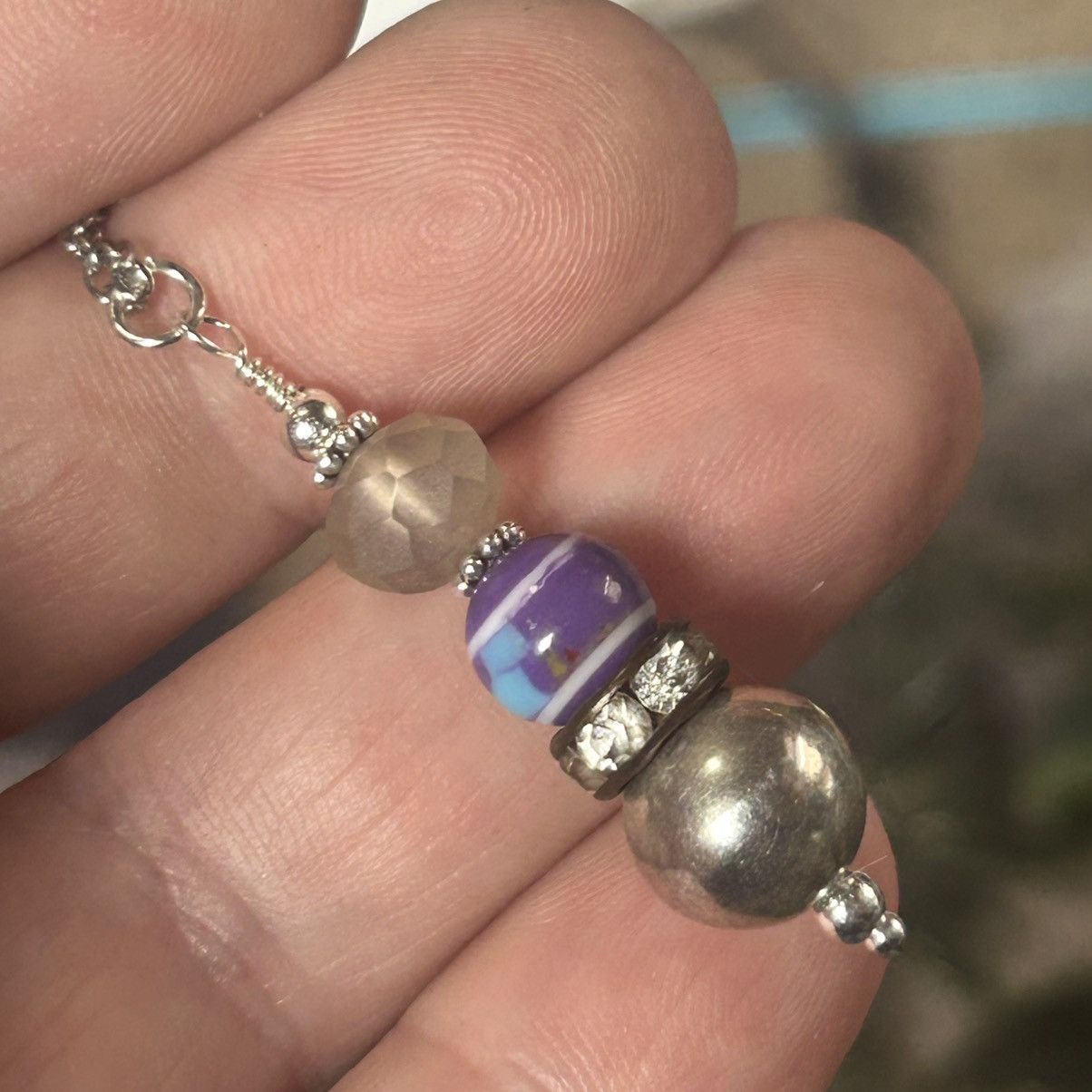 Handmade Handcrafted art glass bead drop pendant on chain necklace Size ONE SIZE - 1 Thumbnail